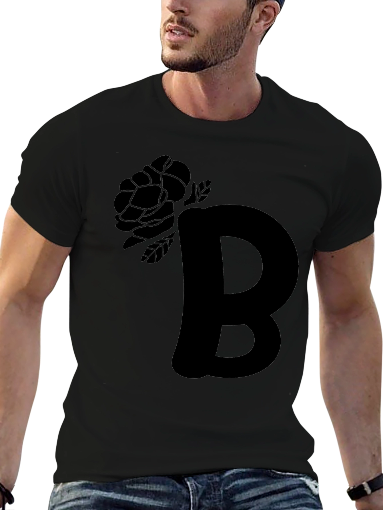 Monochrome B Rose Graphic Tee - Modern Casual Style