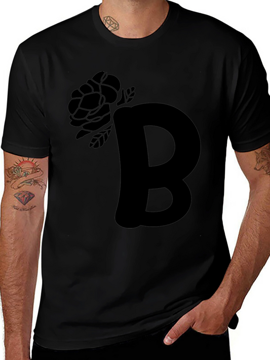 Monochrome B Rose Graphic Tee - Modern Casual Style