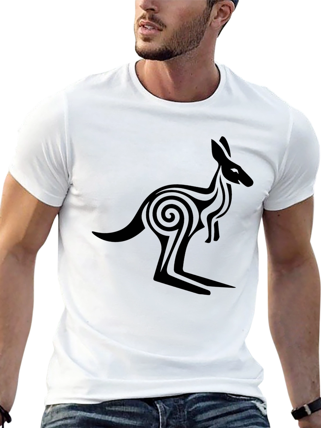 Tribal Kangaroo Graphic Tee - Black