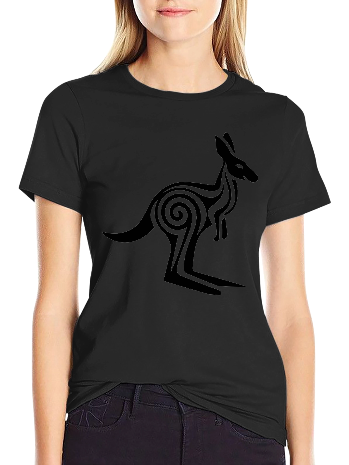 Tribal Kangaroo Graphic Tee - Black