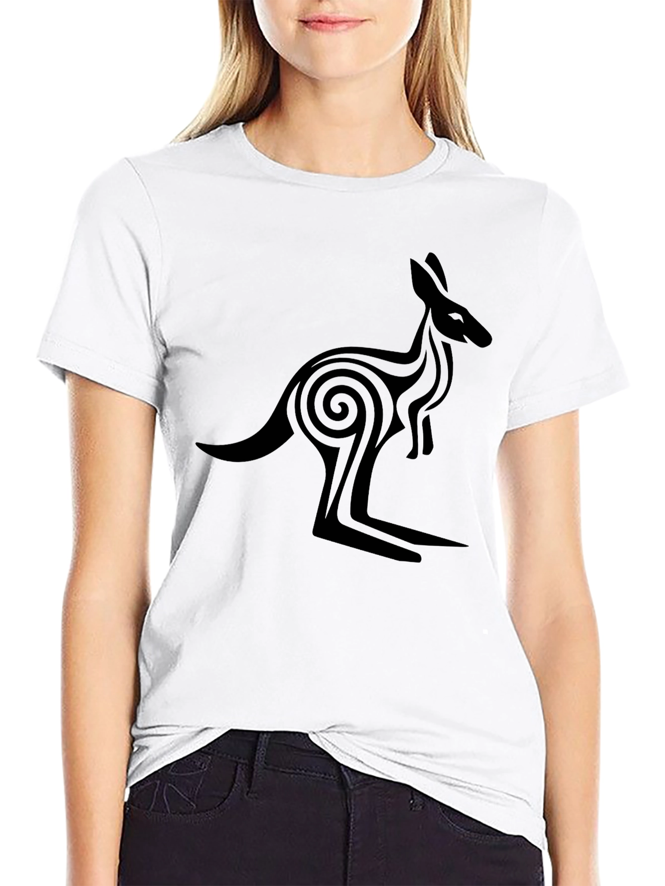 Tribal Kangaroo Graphic Tee - Black