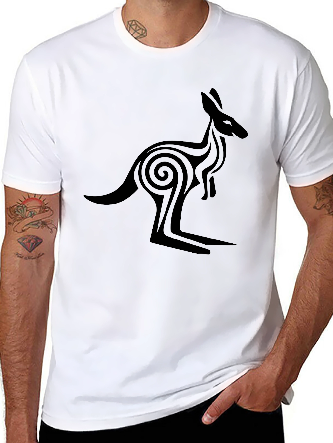 Tribal Kangaroo Graphic Tee - Black
