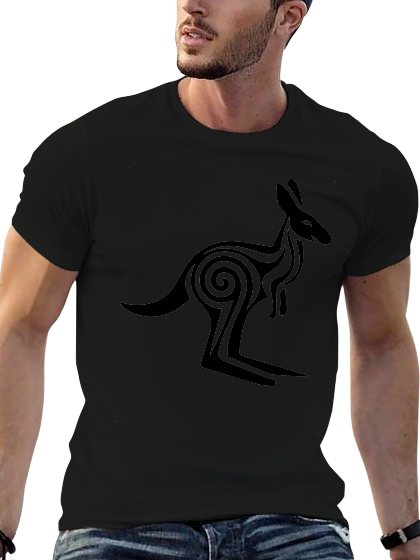 Tribal Kangaroo Graphic Tee - Black