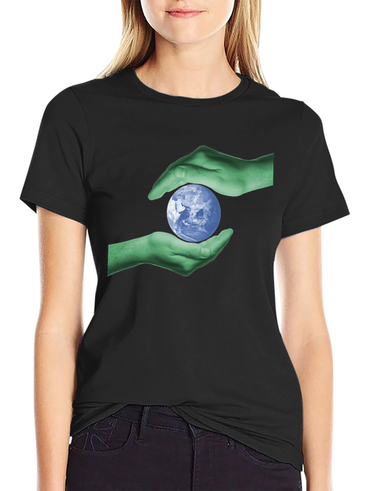 Earth Hands Graphic Tee - Black Cotton T-Shirt