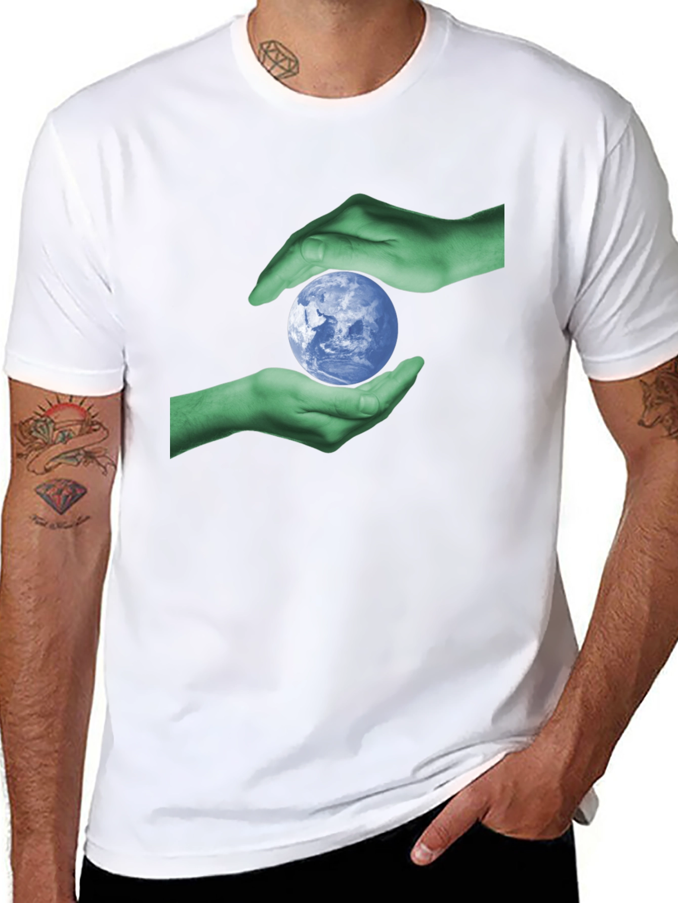 Earth Hands Graphic Tee - Black Cotton T-Shirt