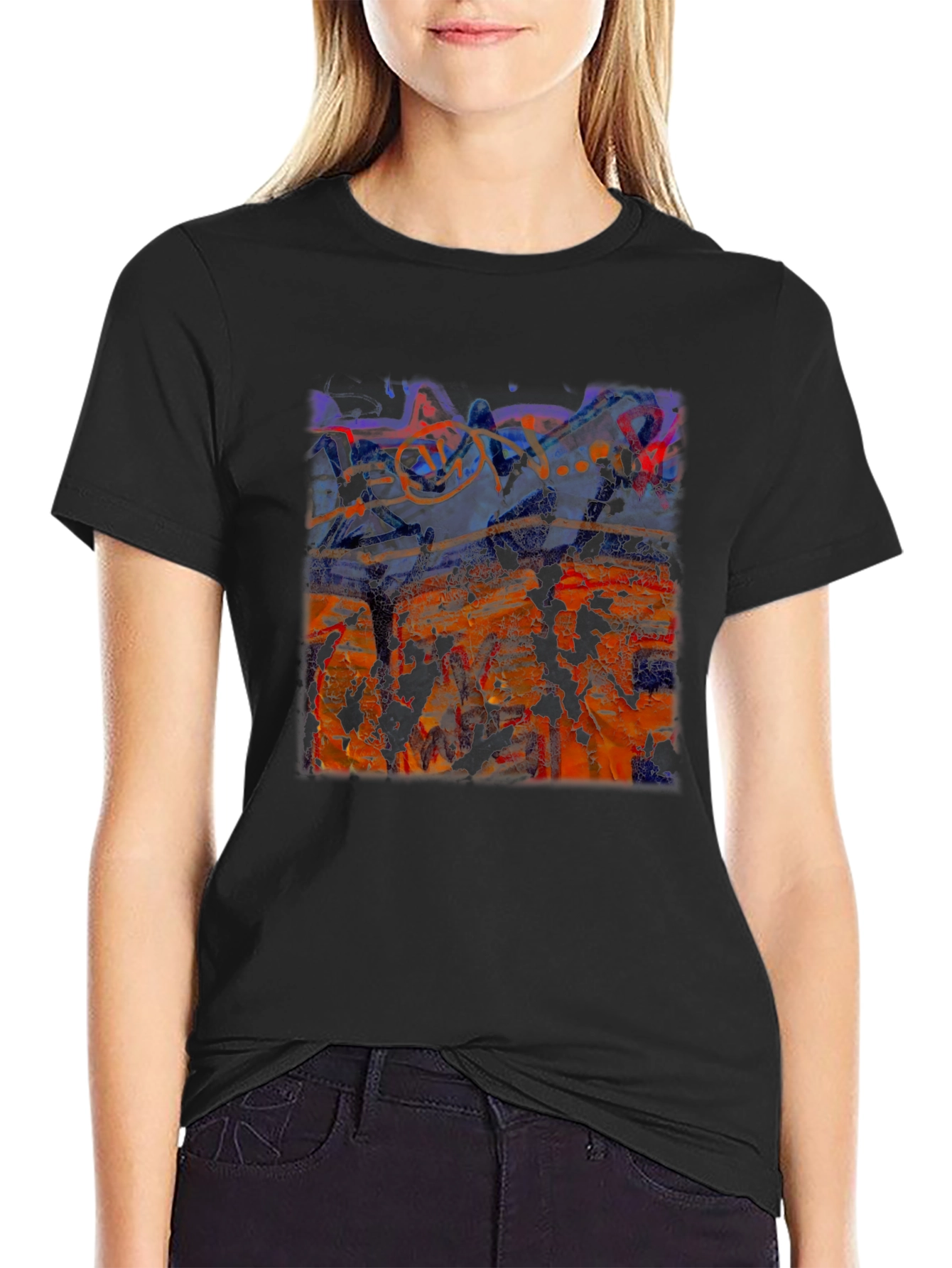 Abstract Art Graphic T-Shirt Black