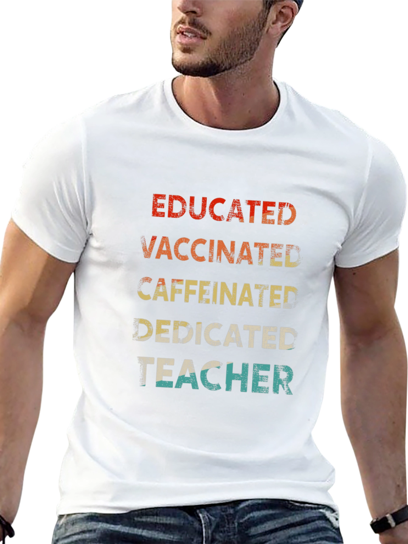 Educated Vaccinated Caffeinated Dedicated Teacher T-Shirt