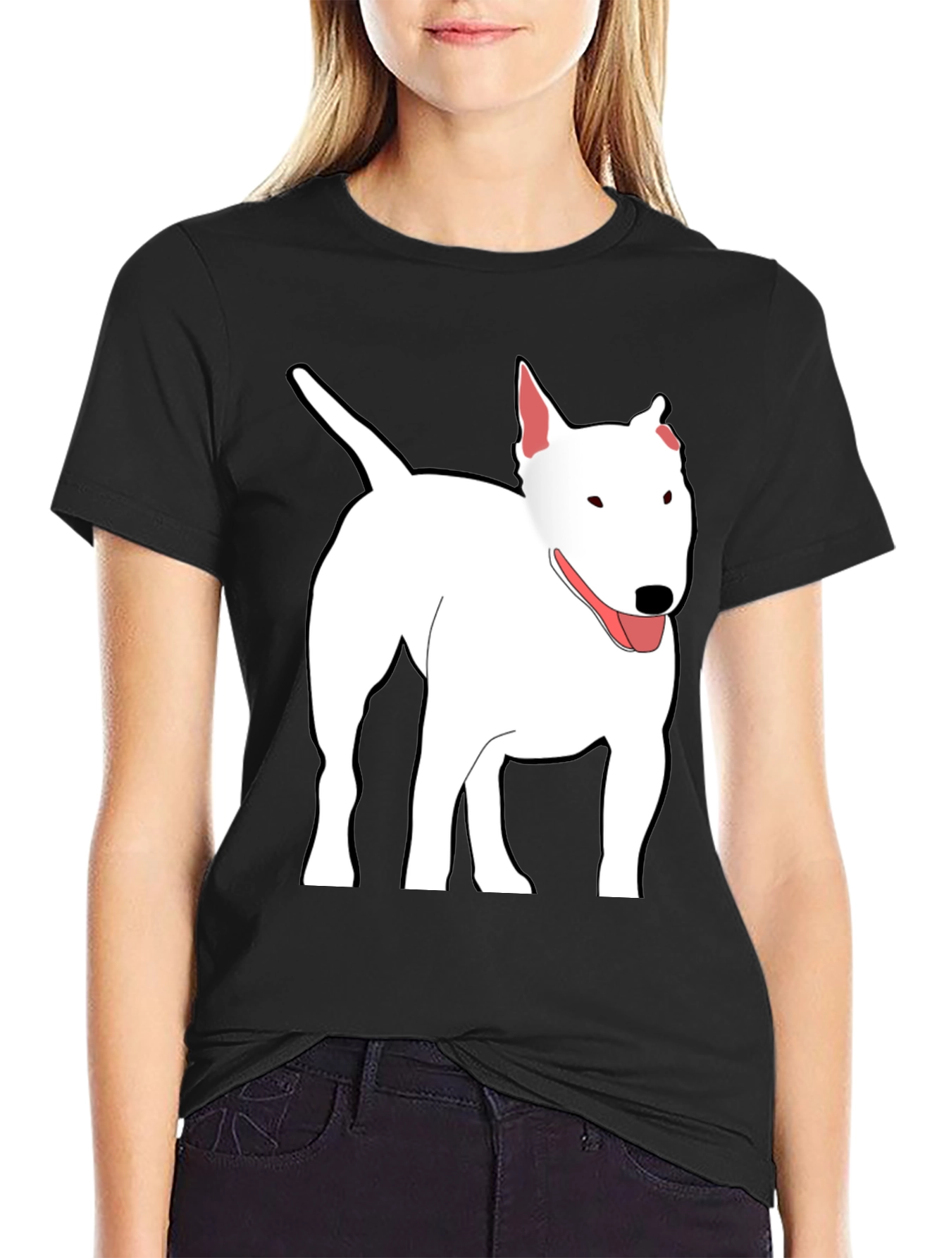 Bull Terrier Dog Graphic Print Black T-Shirt