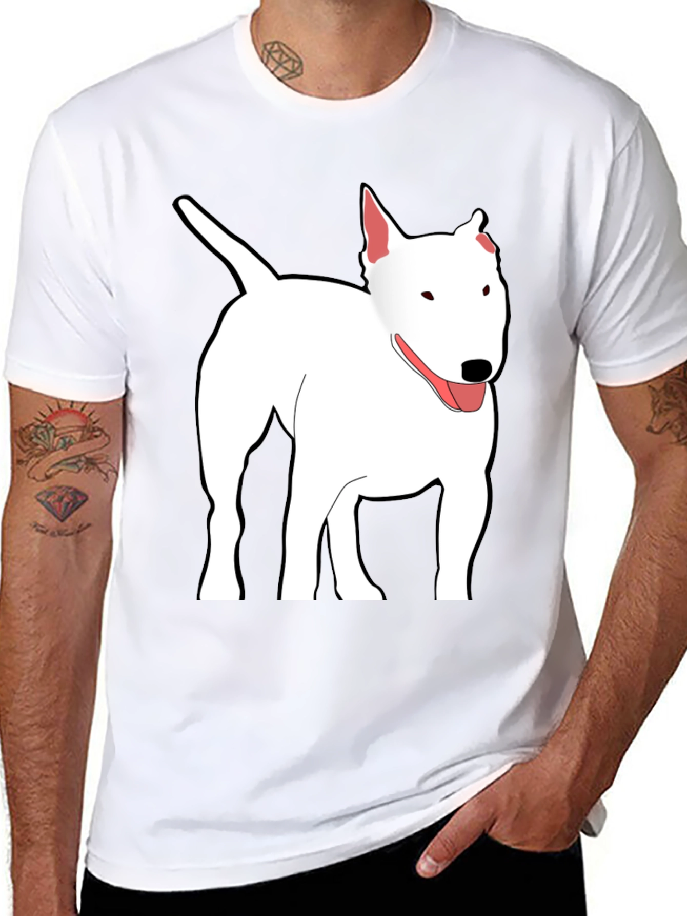 Bull Terrier Dog Graphic Print Black T-Shirt