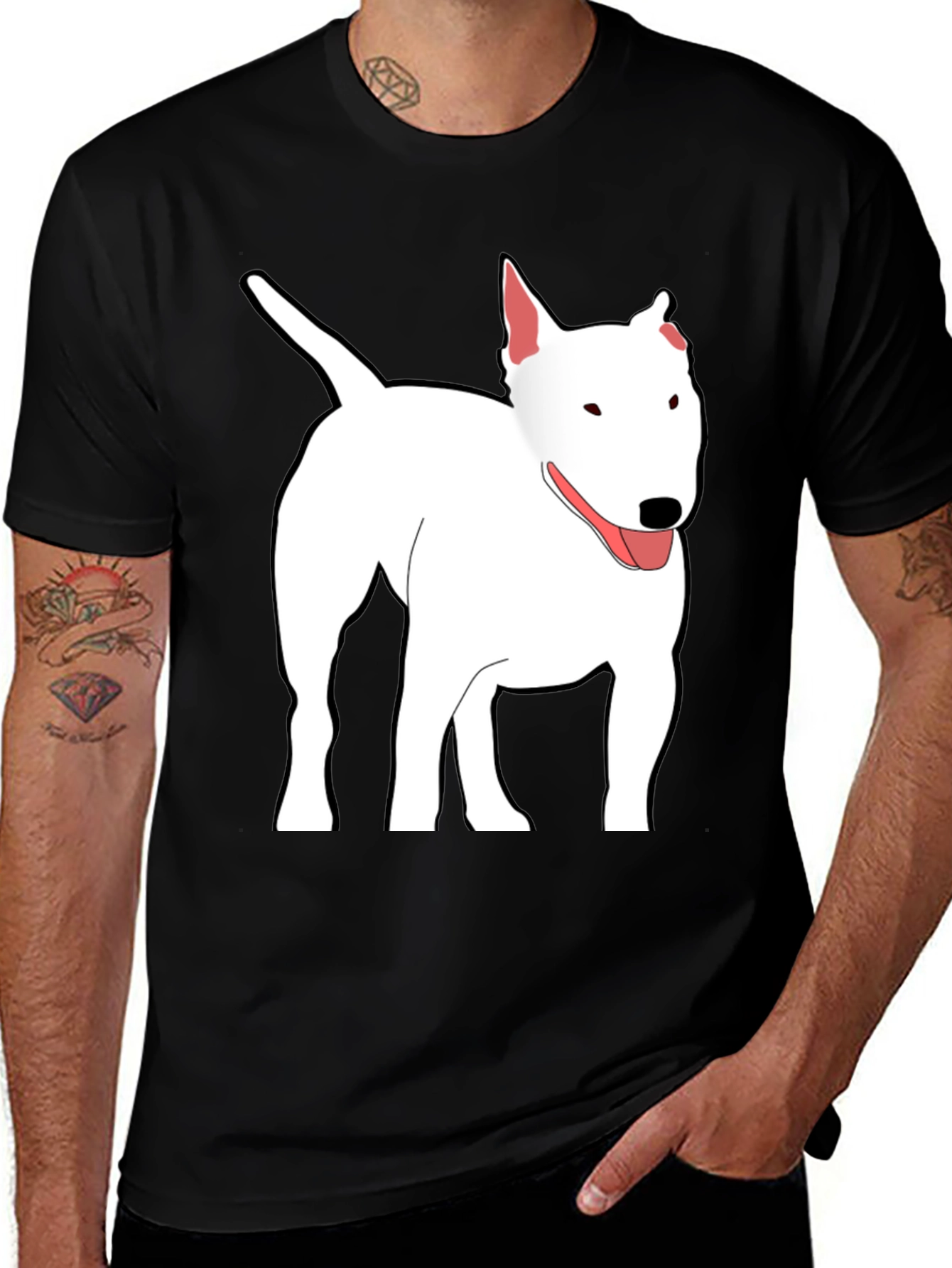 Bull Terrier Dog Graphic Print Black T-Shirt