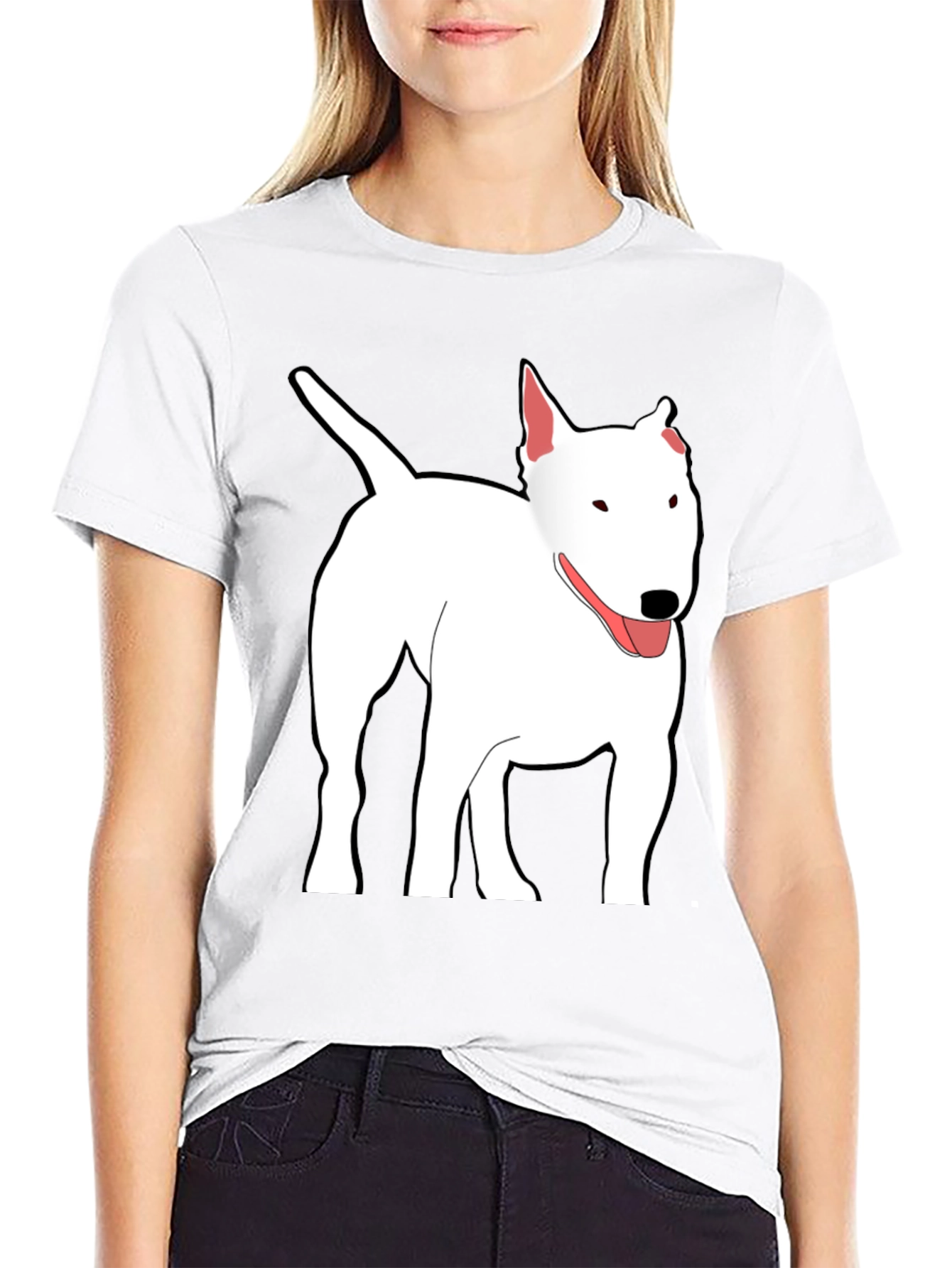 Bull Terrier Dog Graphic Print Black T-Shirt