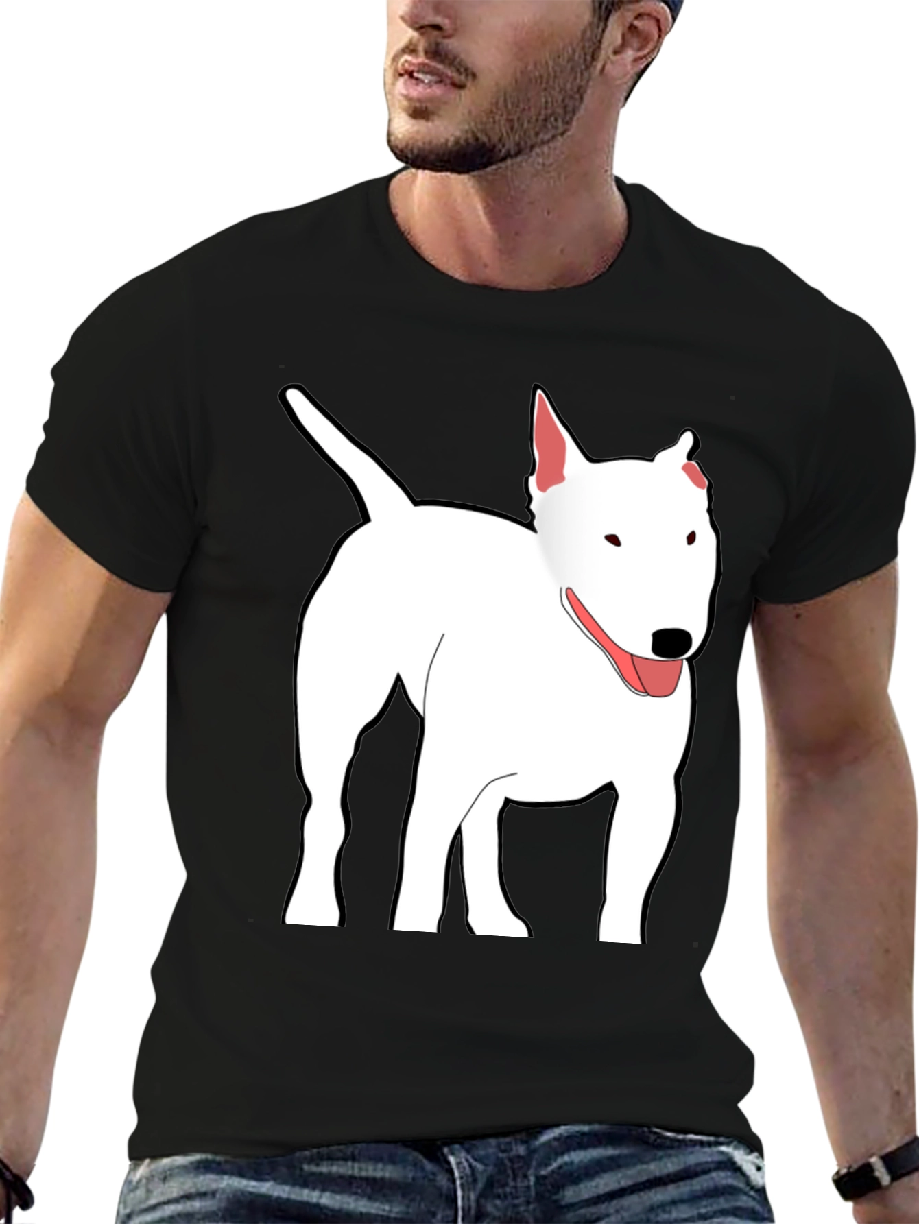 Bull Terrier Dog Graphic Print Black T-Shirt