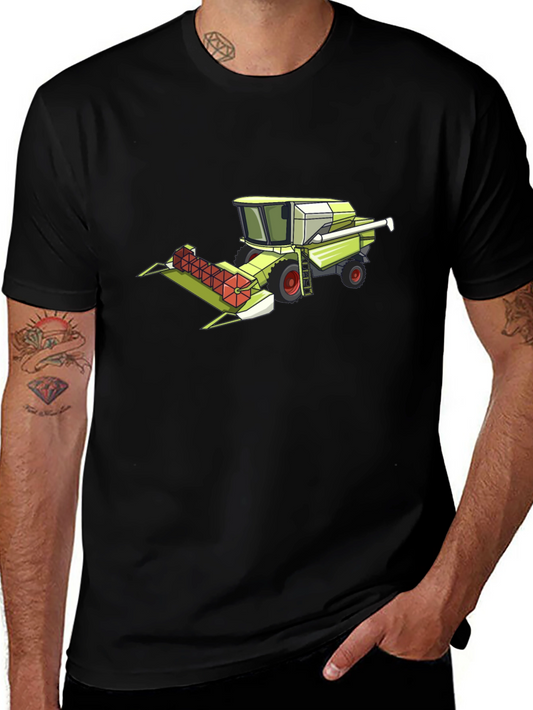 Combine Harvester Graphic Tee - Black Cotton Shirt