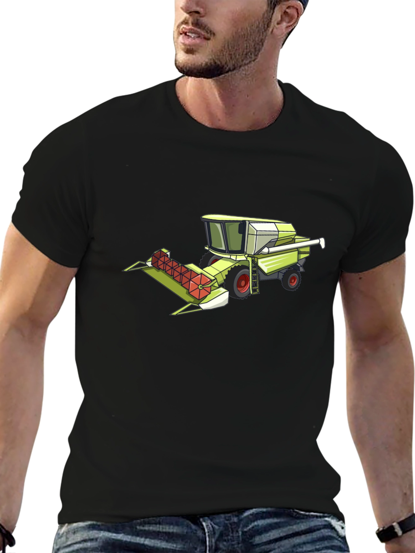 Combine Harvester Graphic Tee - Black Cotton Shirt