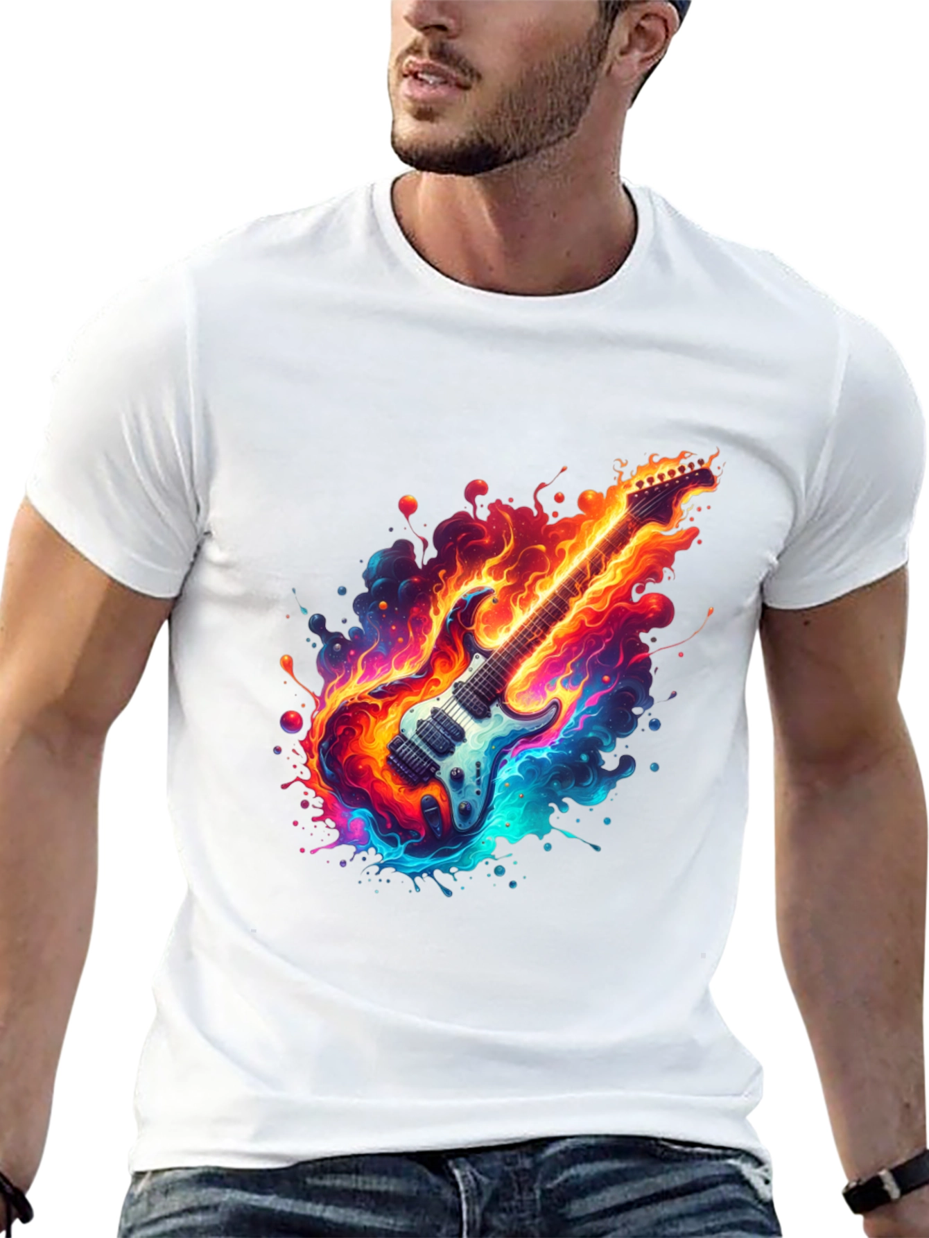 Flaming Guitar Graphic Tee - Rock On!