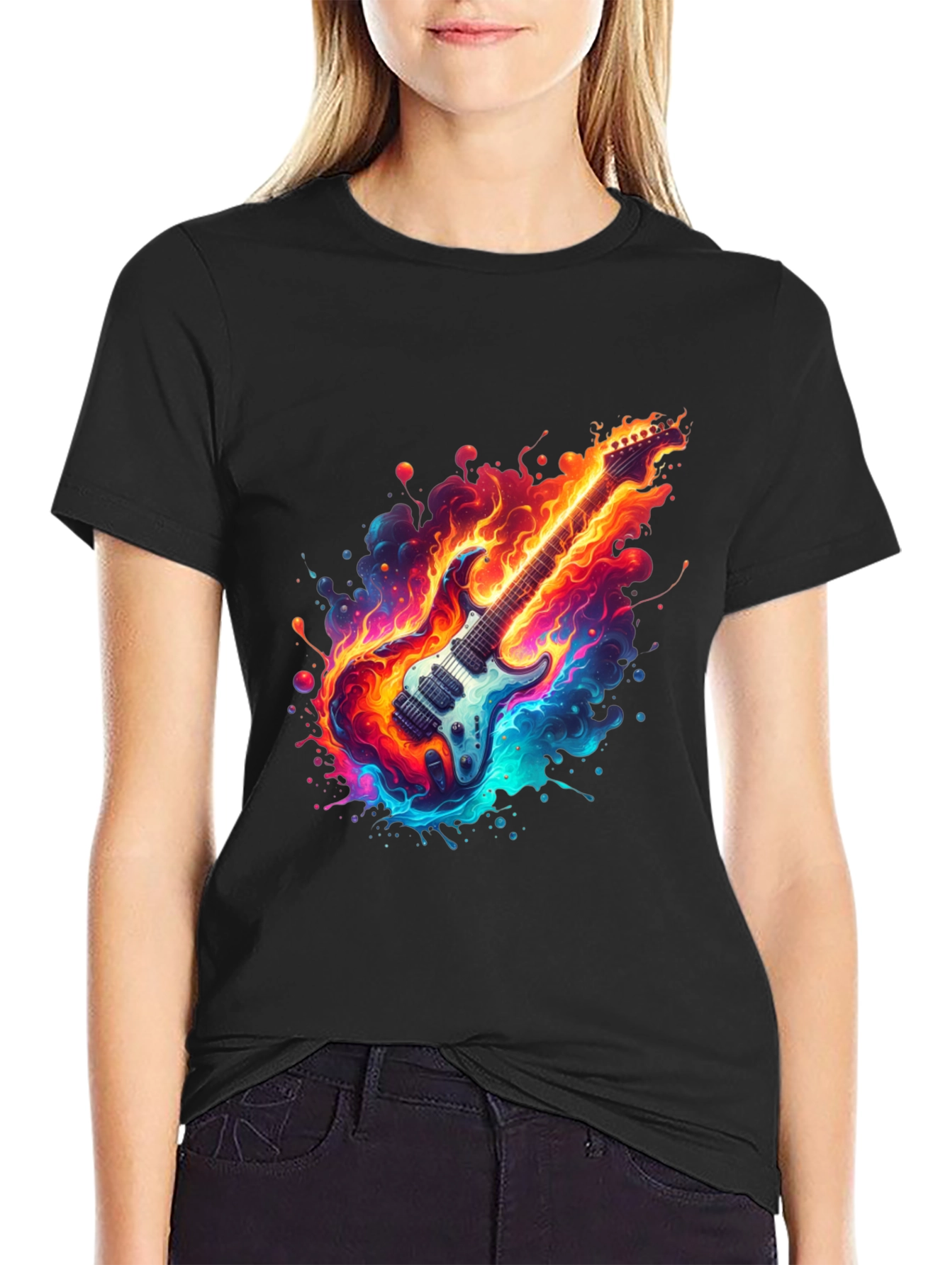Flaming Guitar Graphic Tee - Rock On!