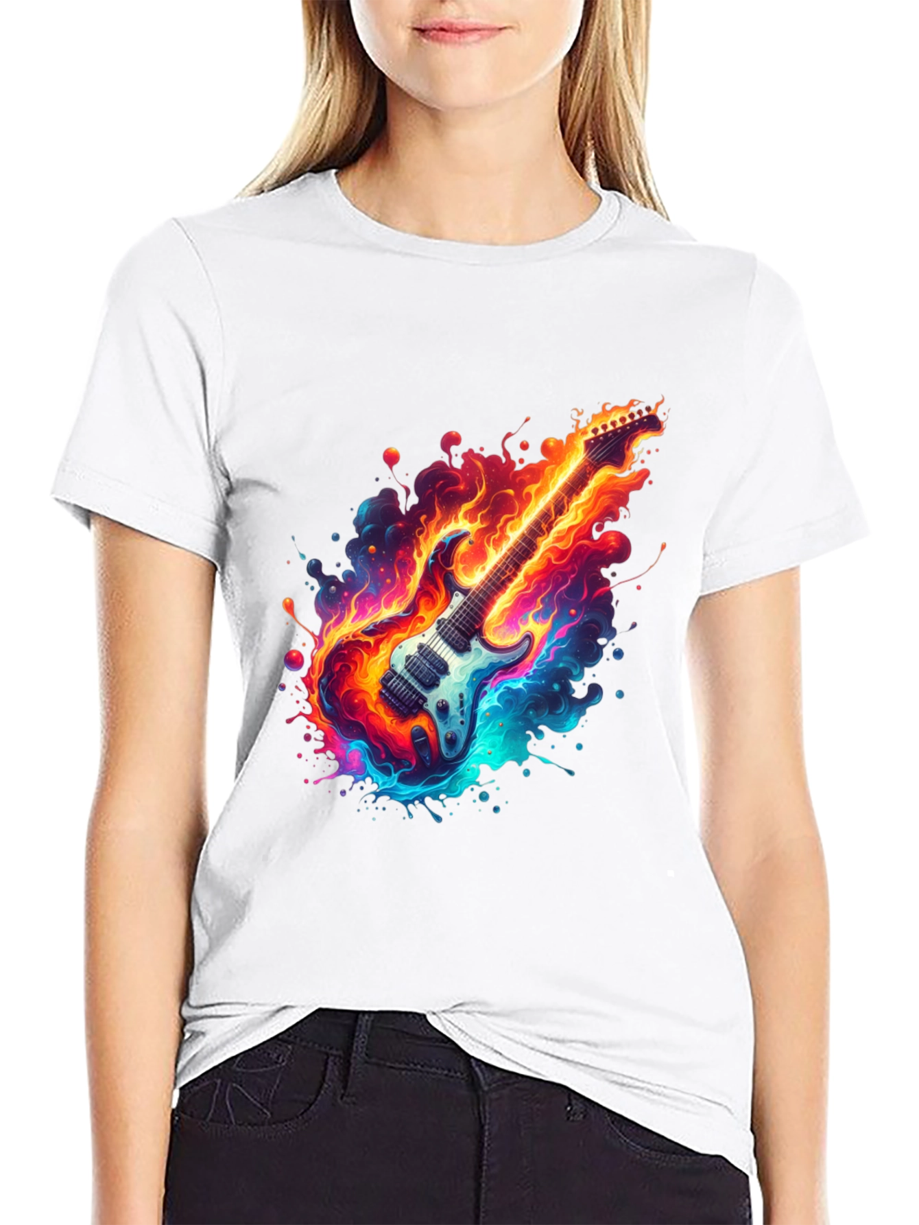 Flaming Guitar Graphic Tee - Rock On!