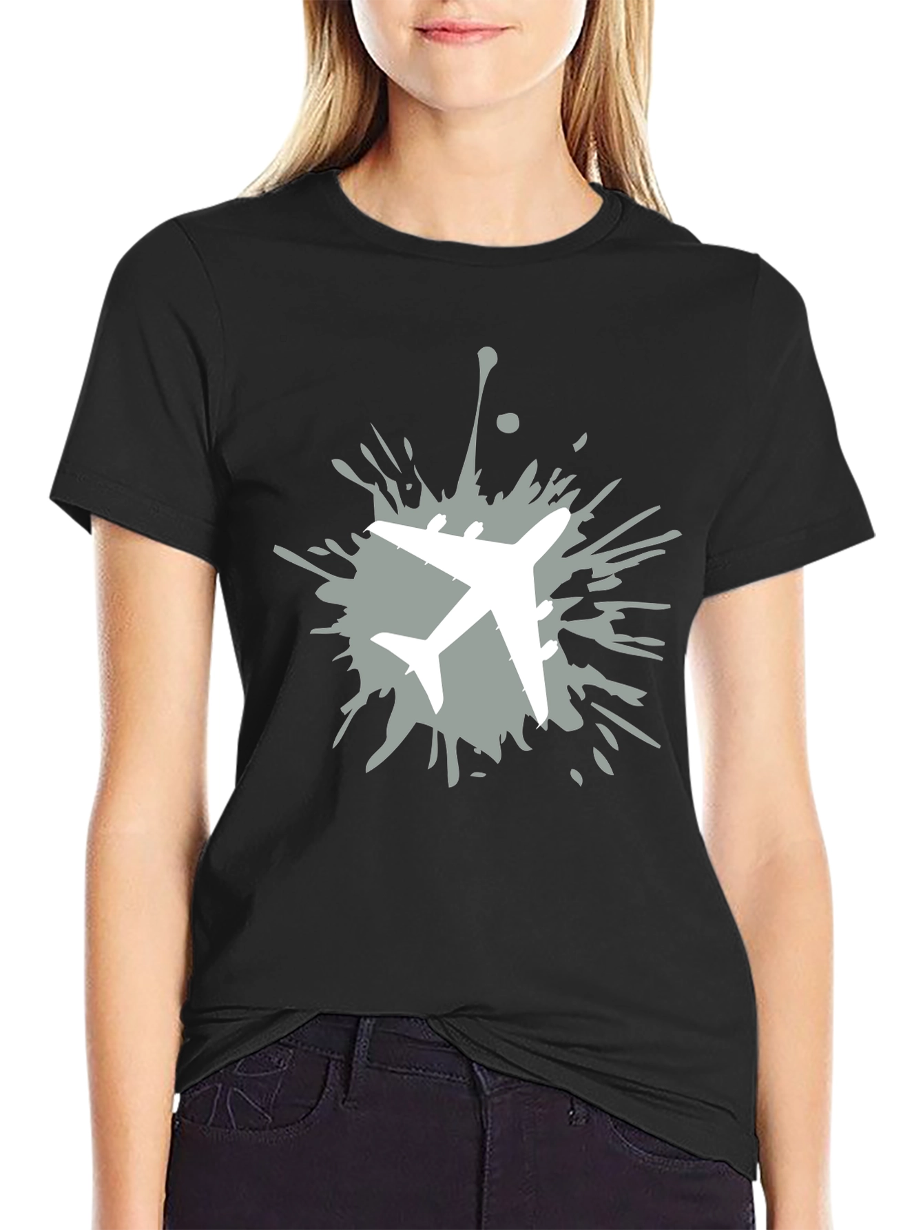 Airplane Splatter Graphic T-Shirt