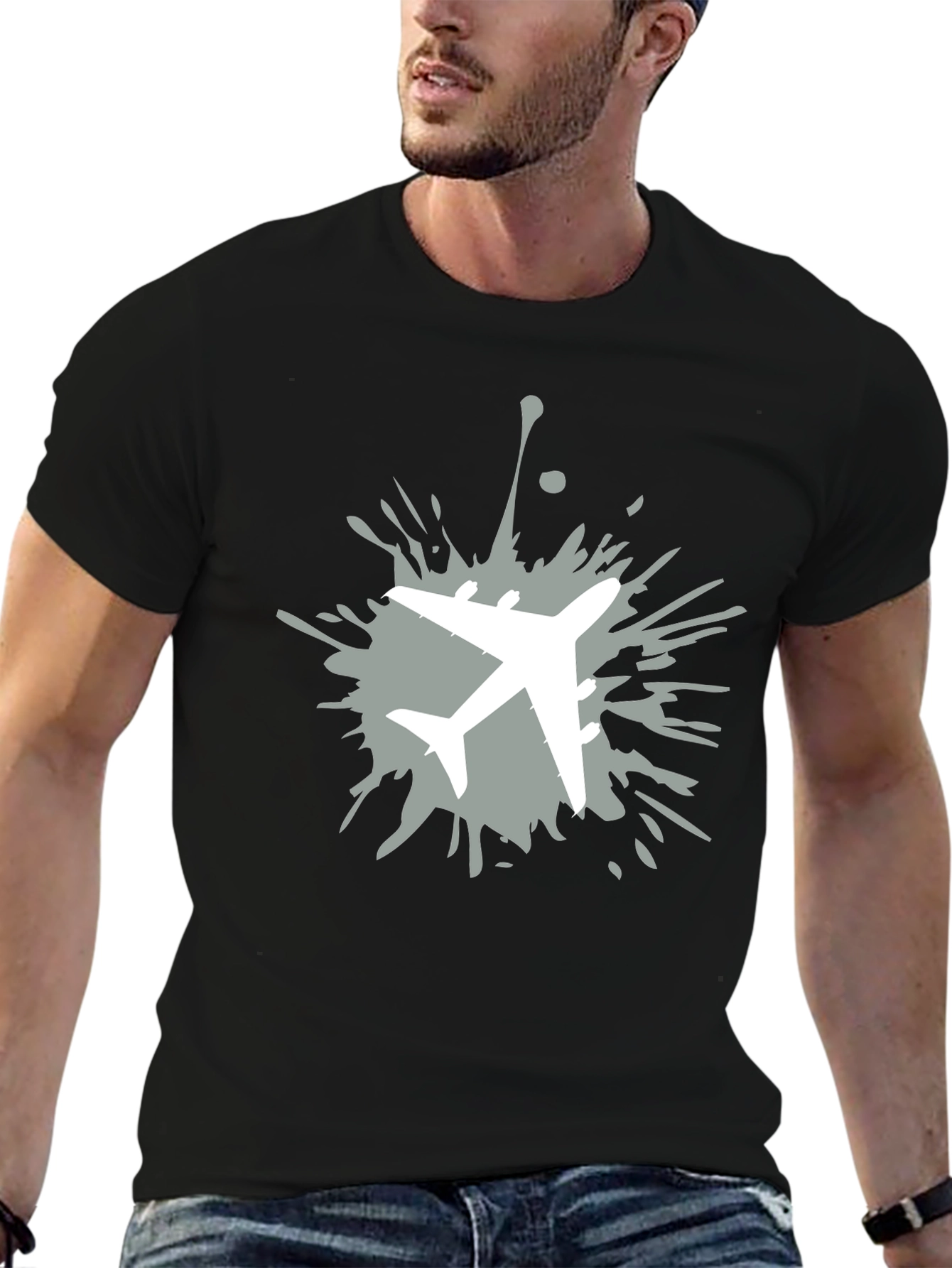 Airplane Splatter Graphic T-Shirt