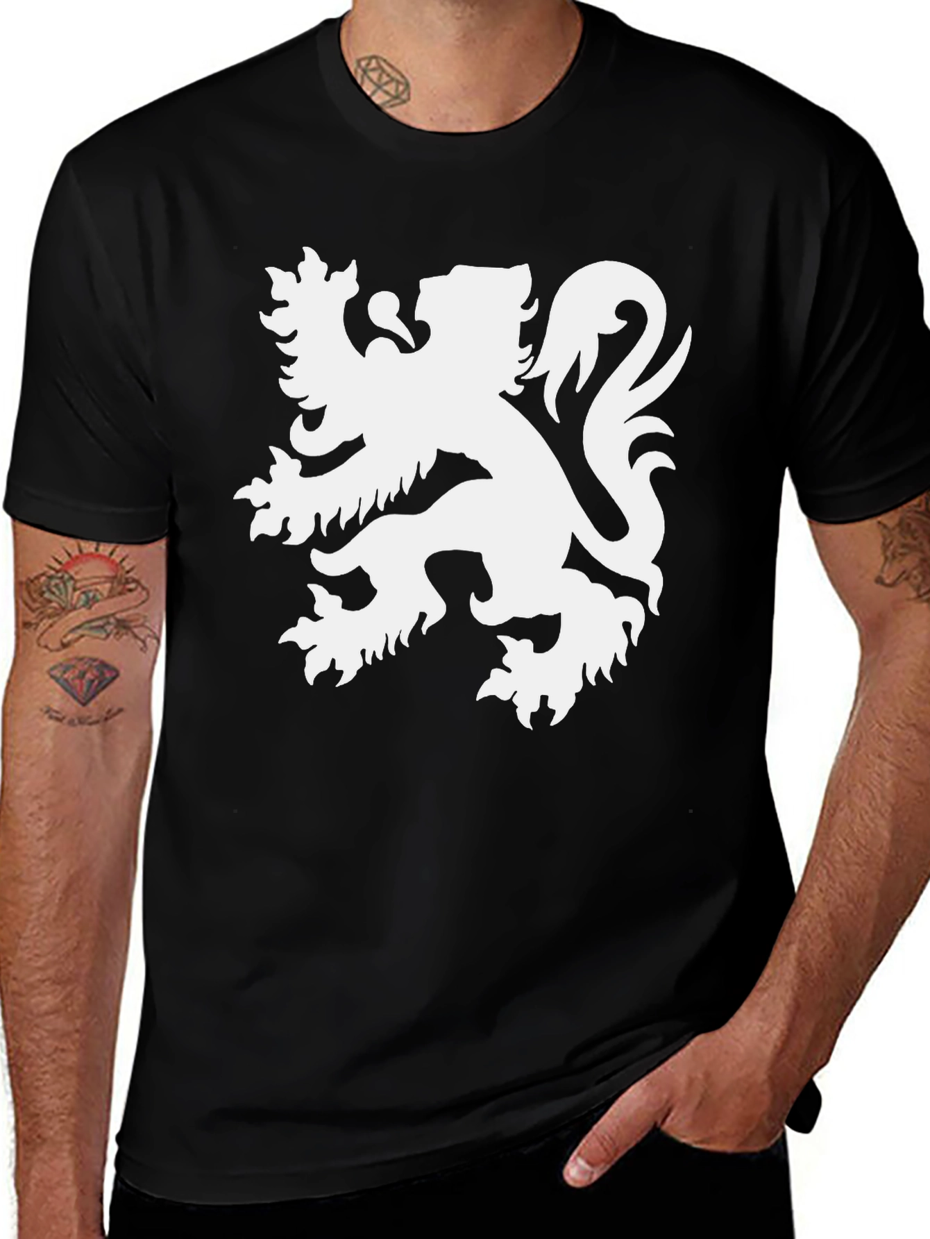 Heraldic Lion Graphic Tee - Mens Black T-Shirt