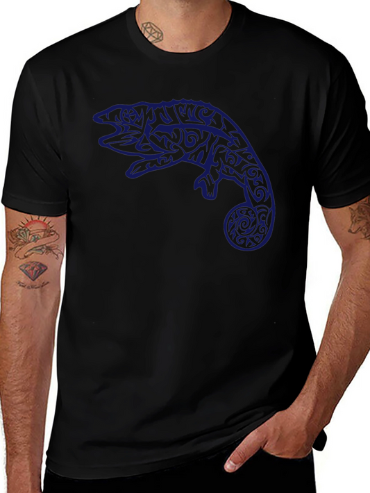 Tribal Chameleon Graphic Tee - Black