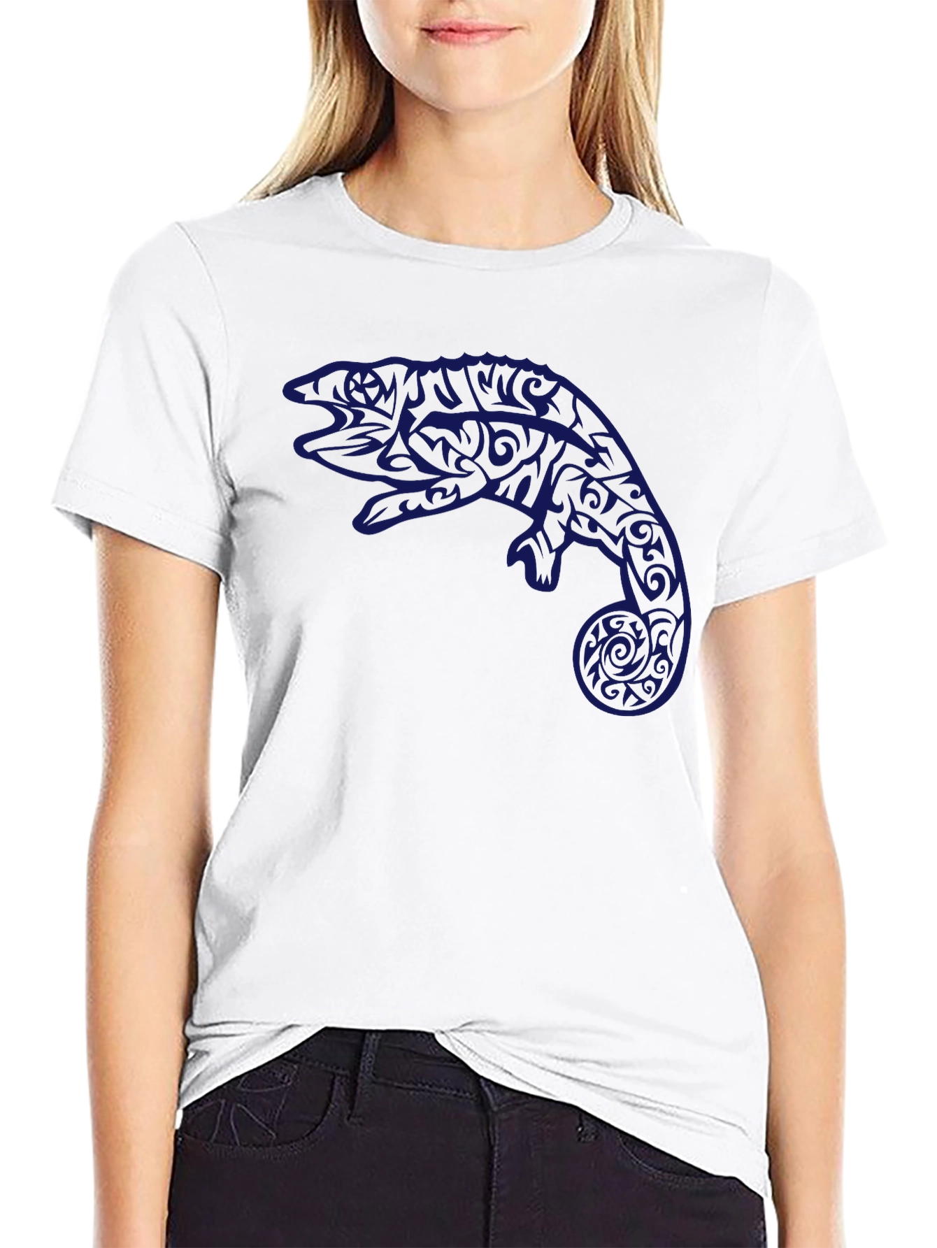 Tribal Chameleon Graphic Tee - Black