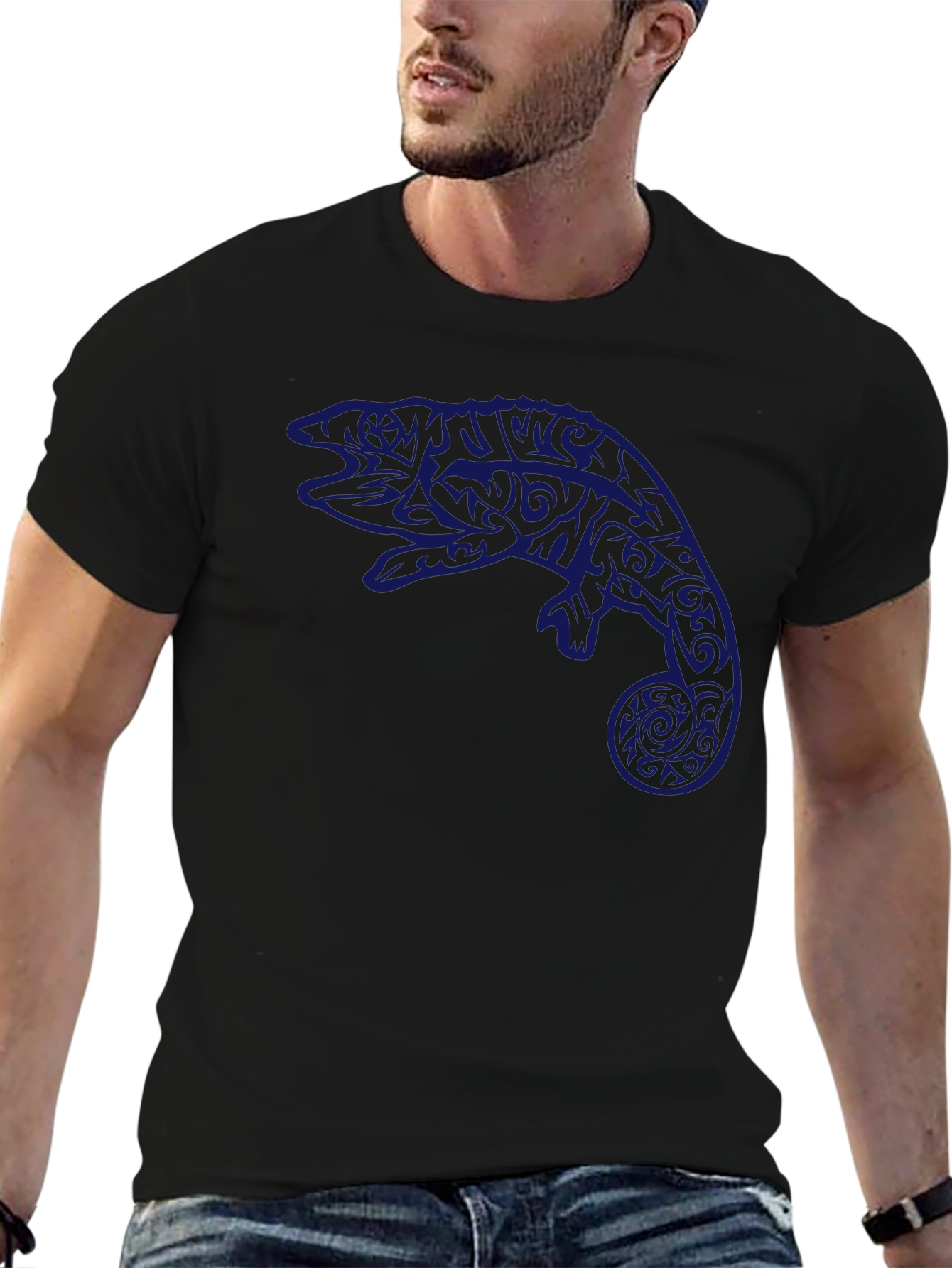 Tribal Chameleon Graphic Tee - Black