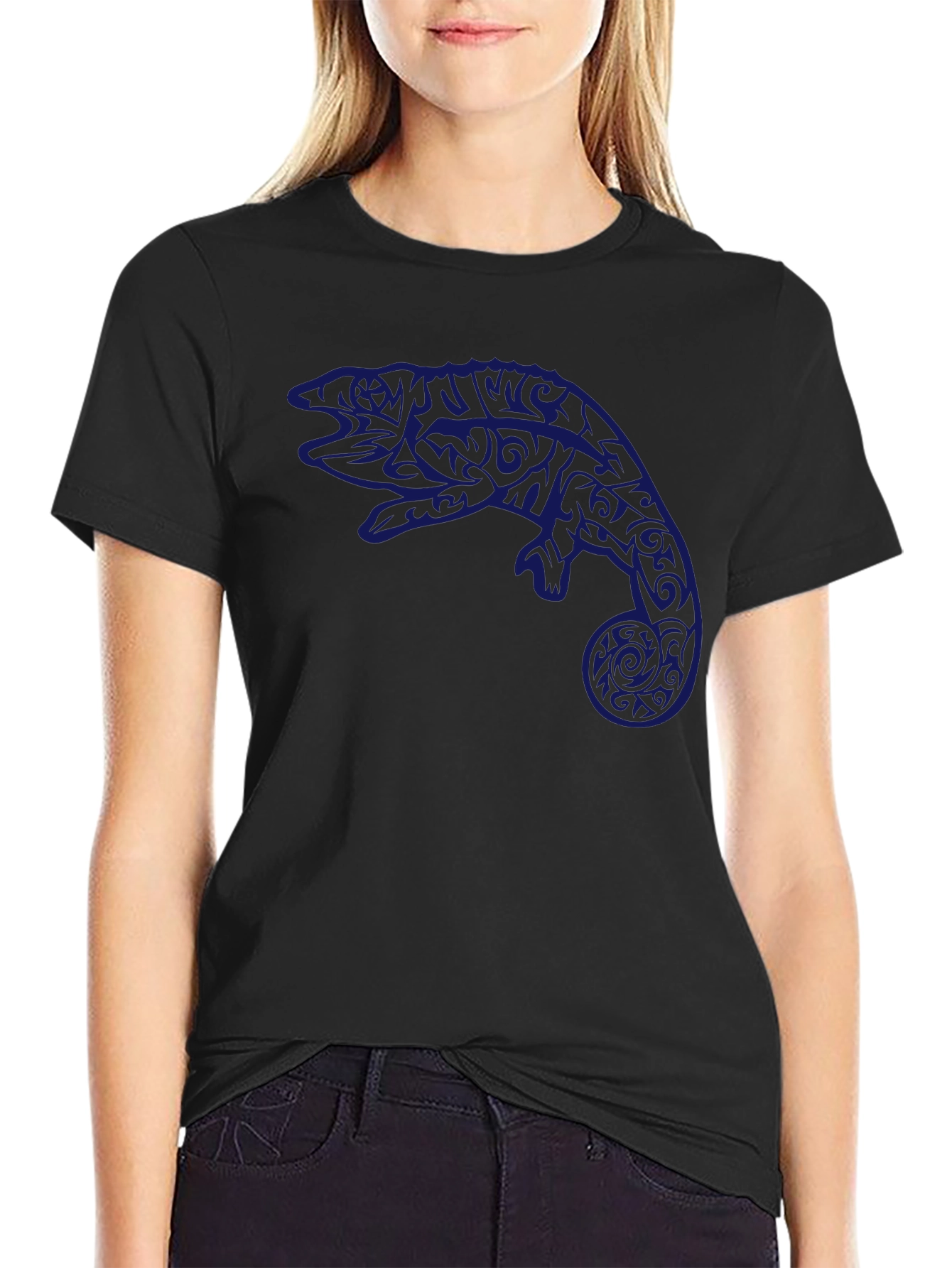 Tribal Chameleon Graphic Tee - Black