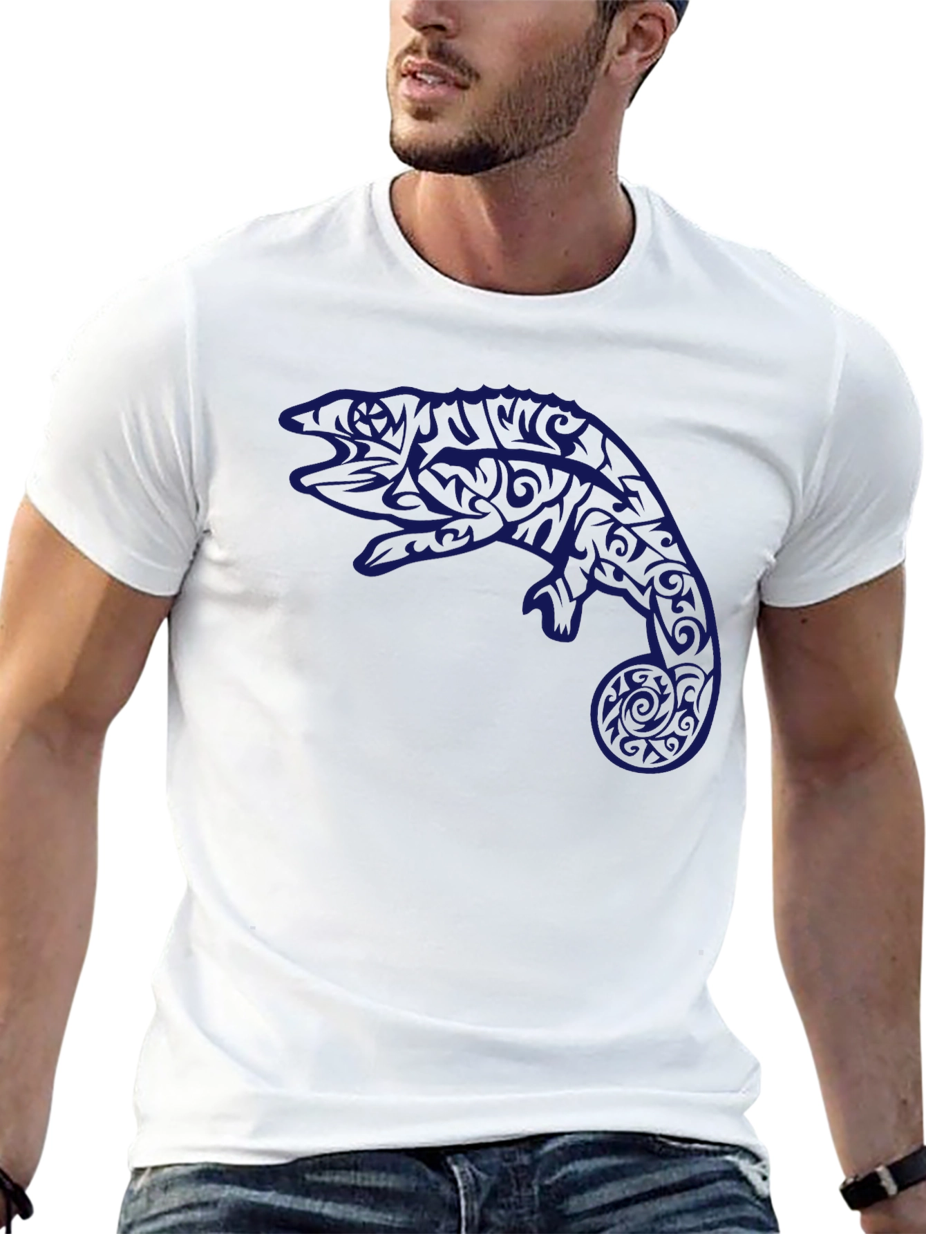 Tribal Chameleon Graphic Tee - Black