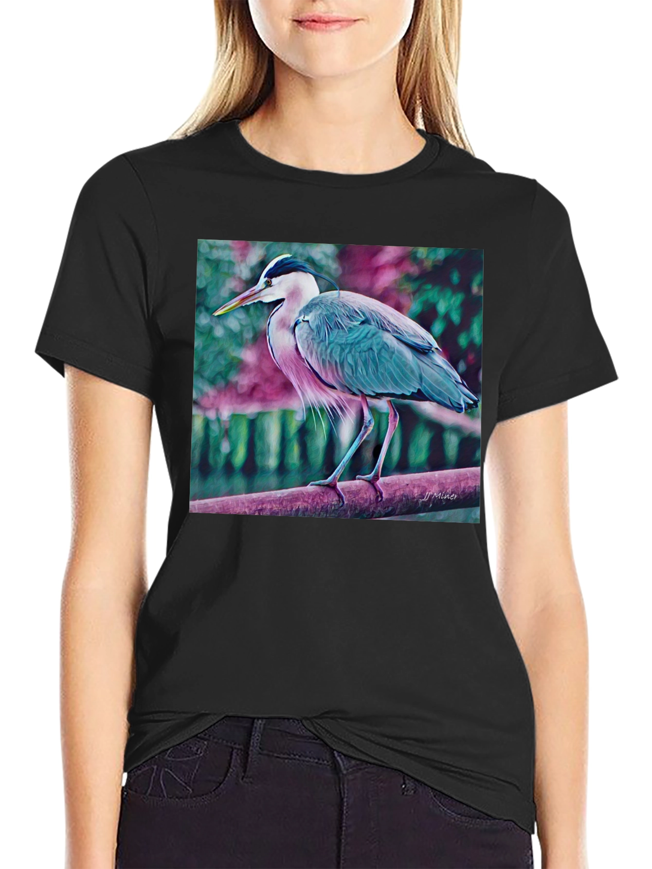 Blue Heron Art Graphic T-Shirt