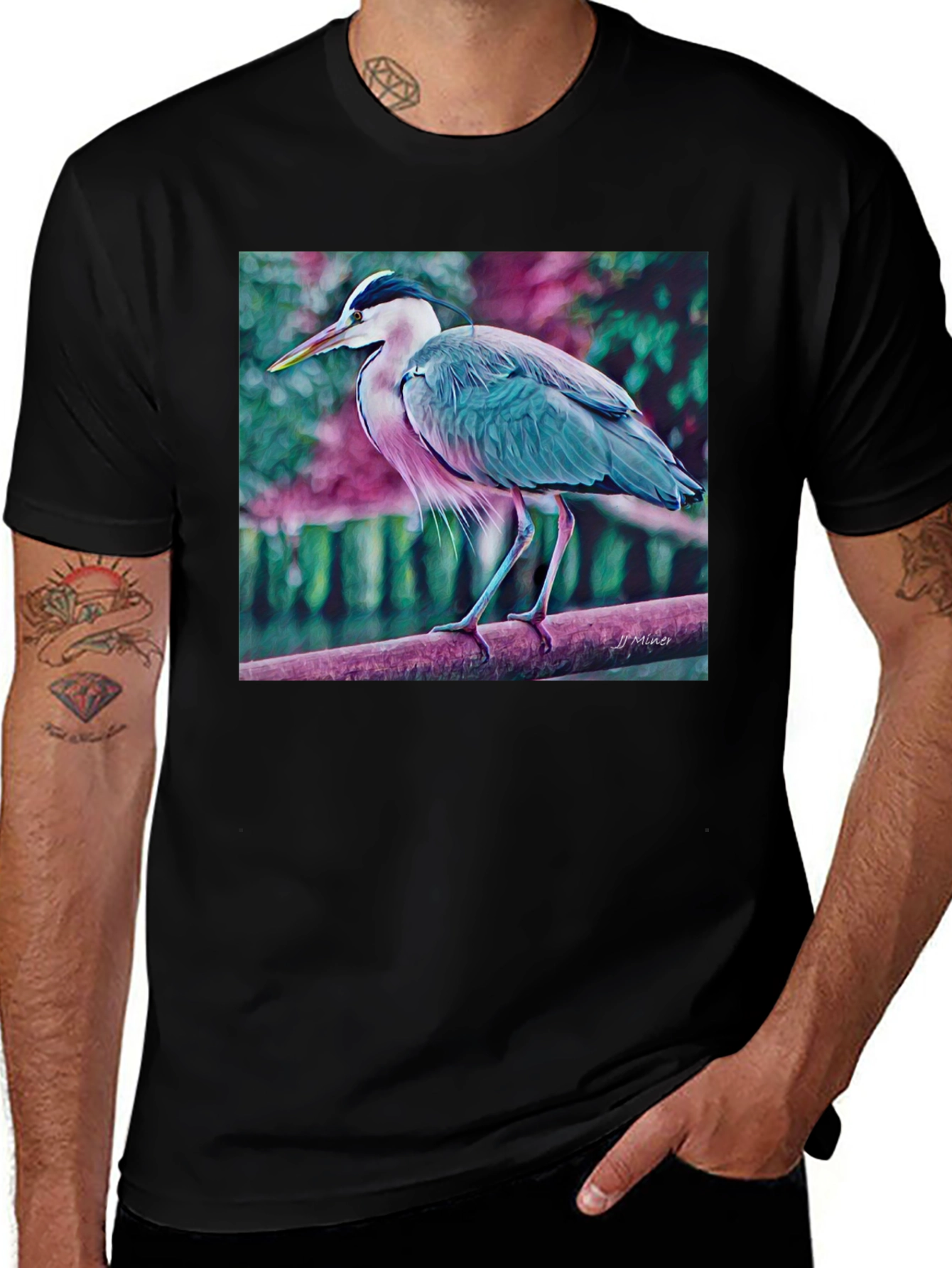 Blue Heron Art Graphic T-Shirt
