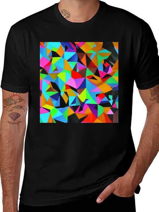 Geometric Triangle Print Black T-Shirt
