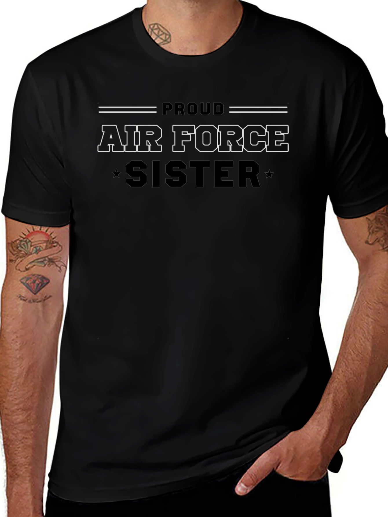 Proud Air Force Sister Graphic Tee - Black