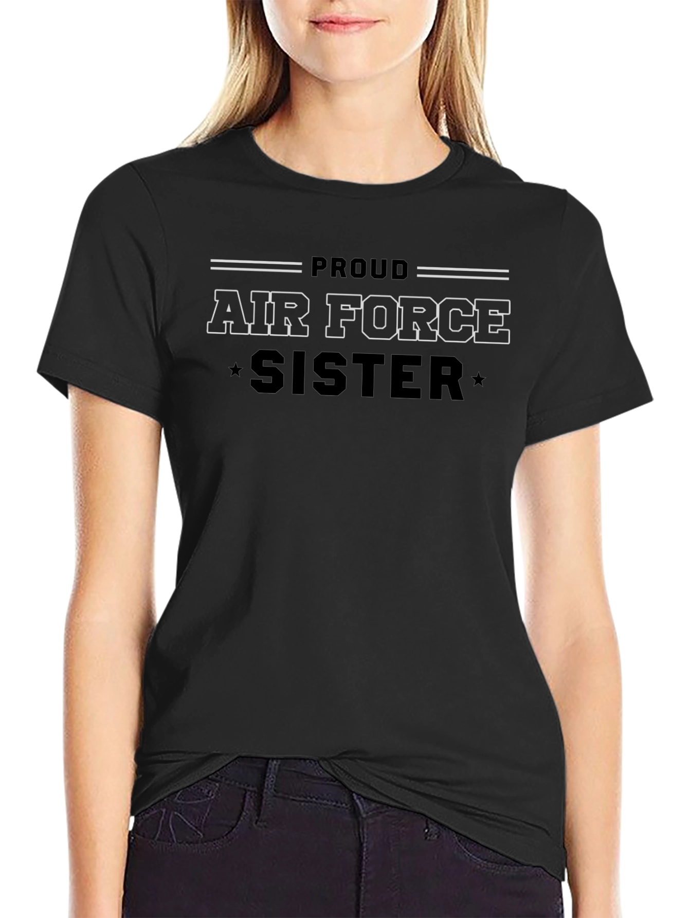Proud Air Force Sister Graphic Tee - Black