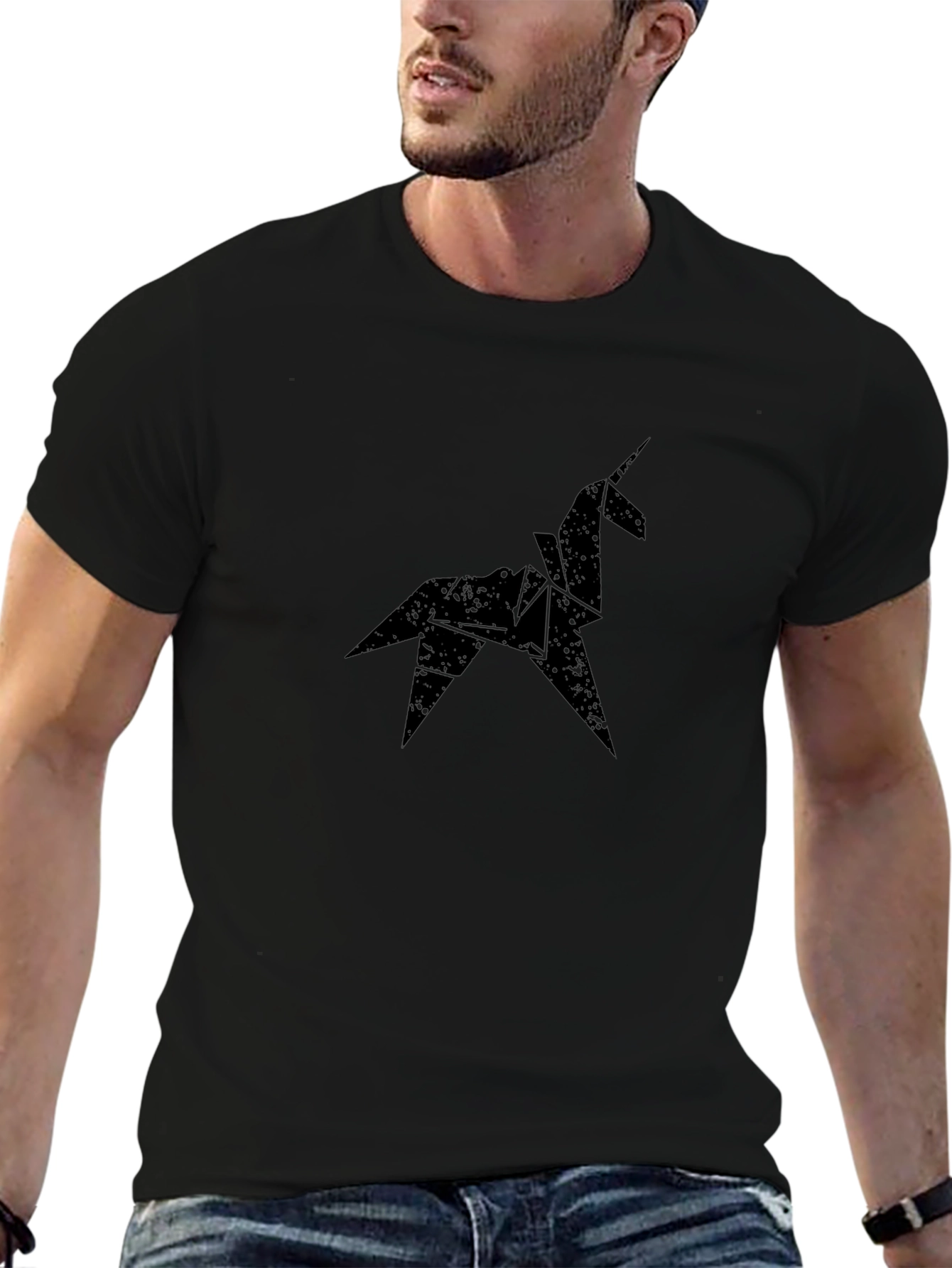 Origami Unicorn Black T-Shirt