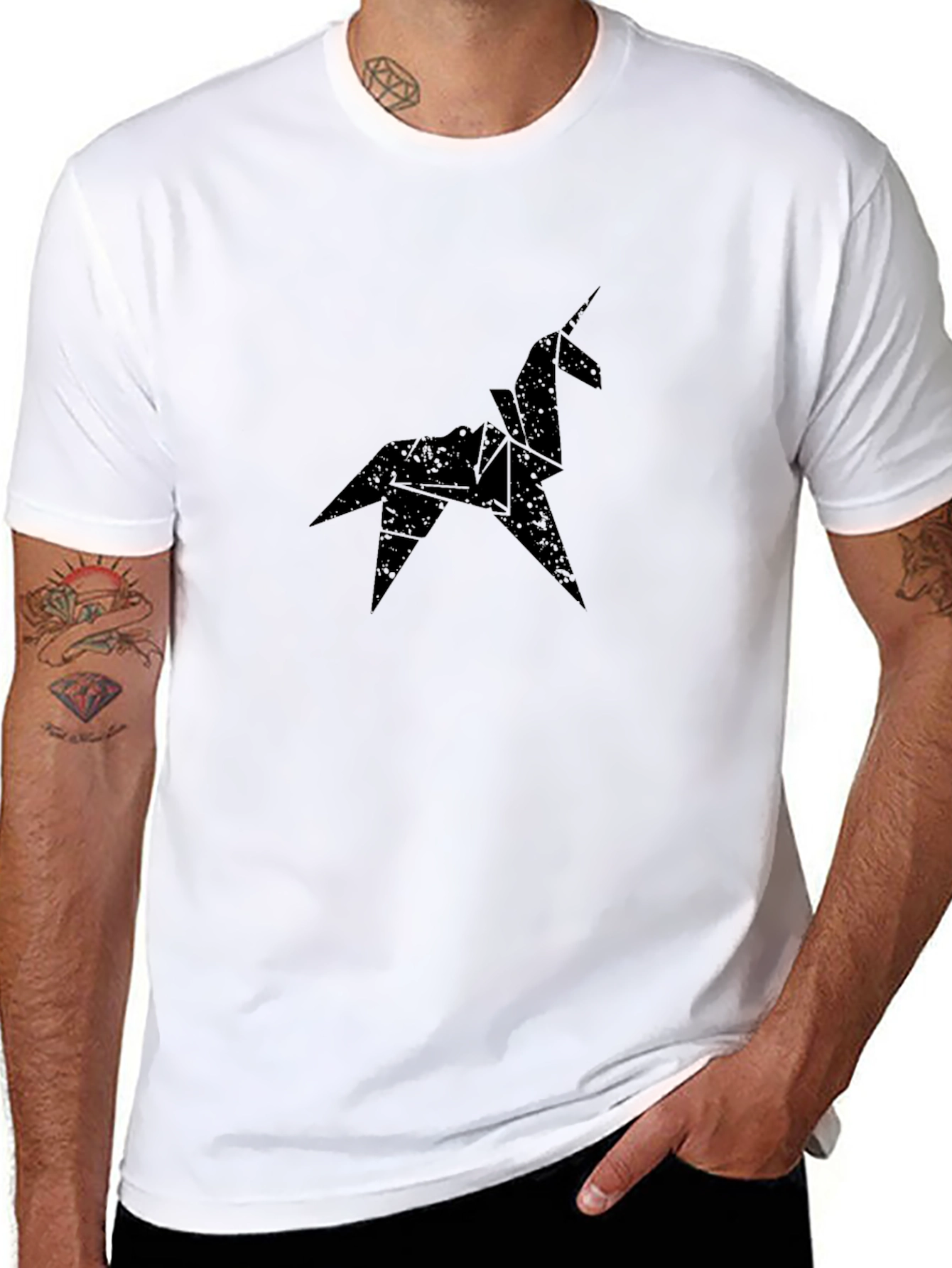 Origami Unicorn Black T-Shirt