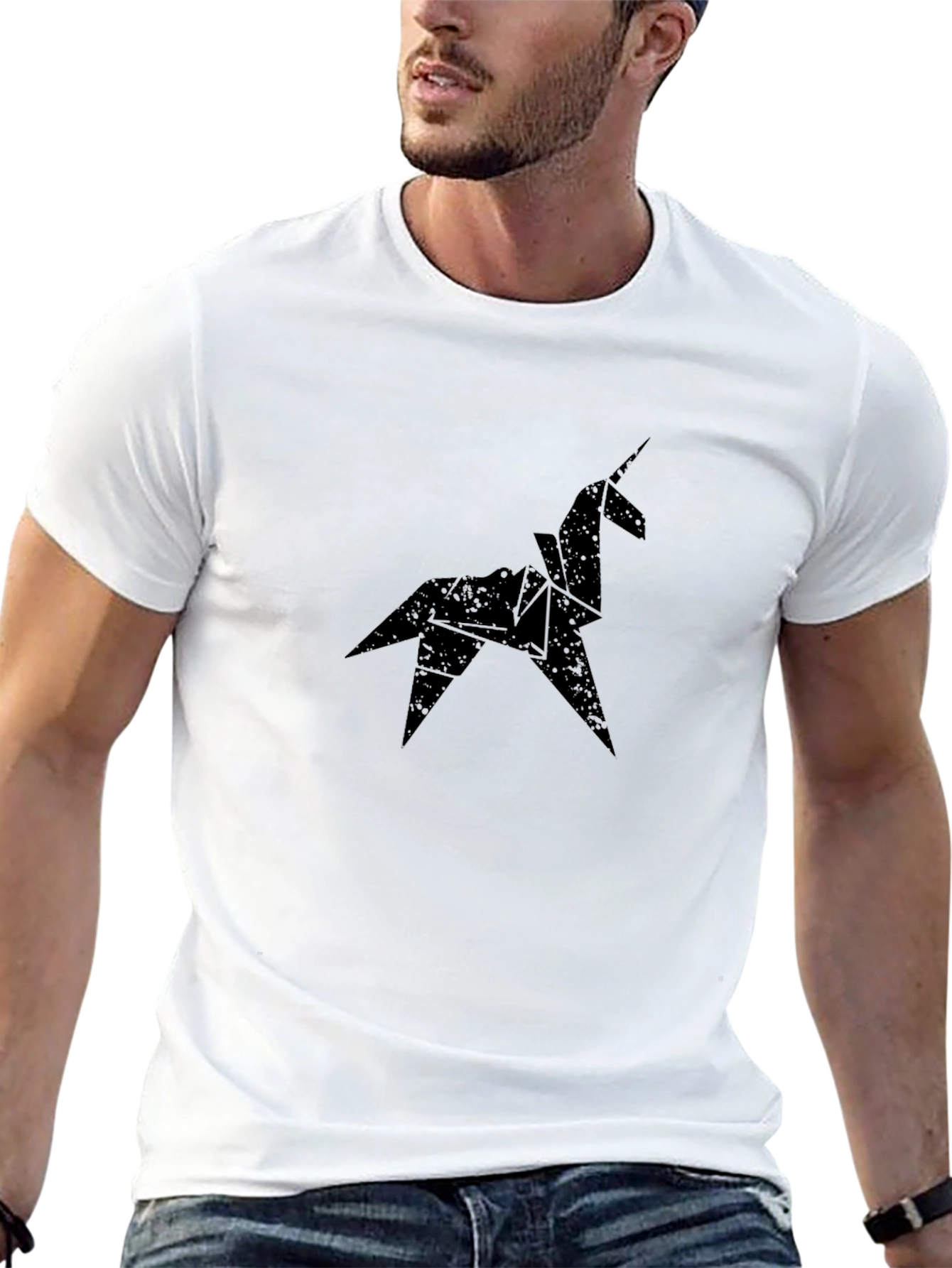 Origami Unicorn Black T-Shirt