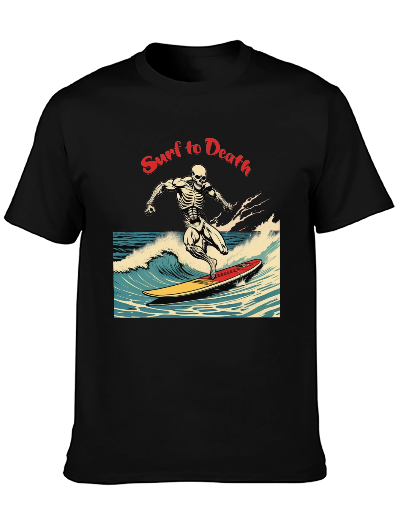 Surf to Death Graphic T-Shirt - Unique Skeleton Design
