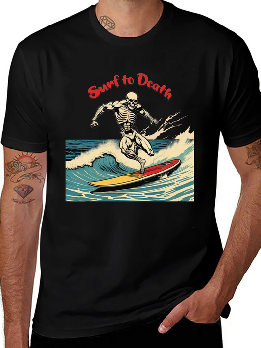 Surf to Death Graphic T-Shirt - Unique Skeleton Design