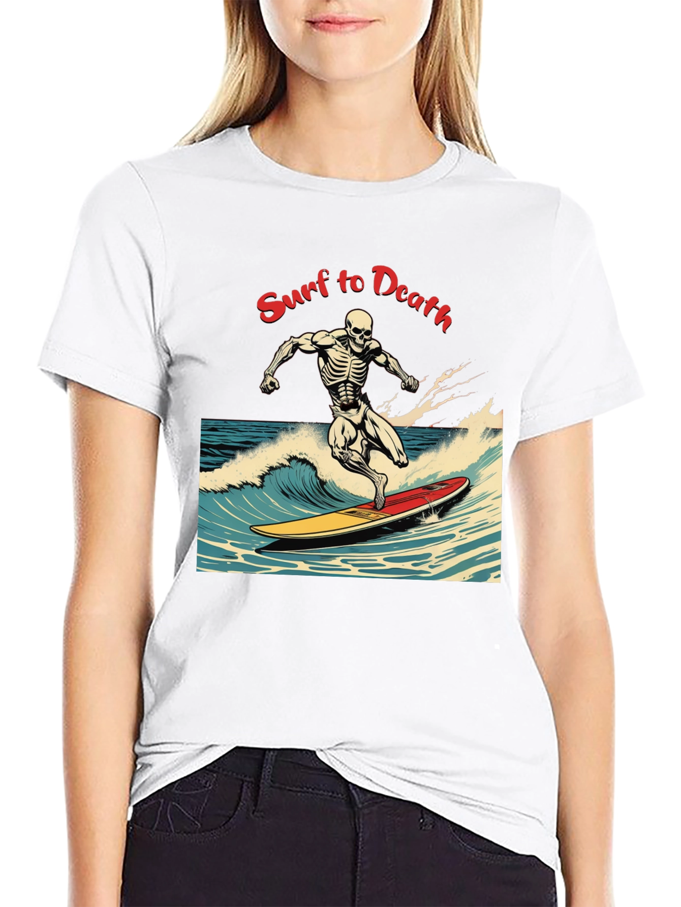 Surf to Death Graphic T-Shirt - Unique Skeleton Design