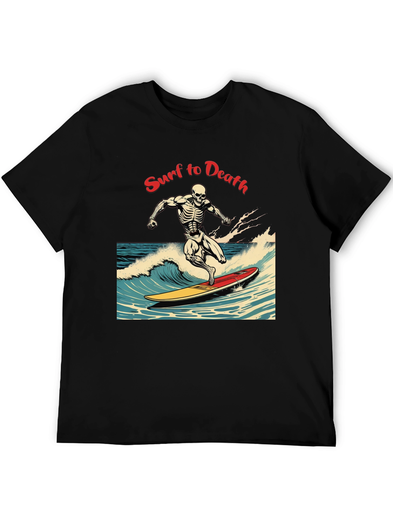 Surf to Death Graphic T-Shirt - Unique Skeleton Design