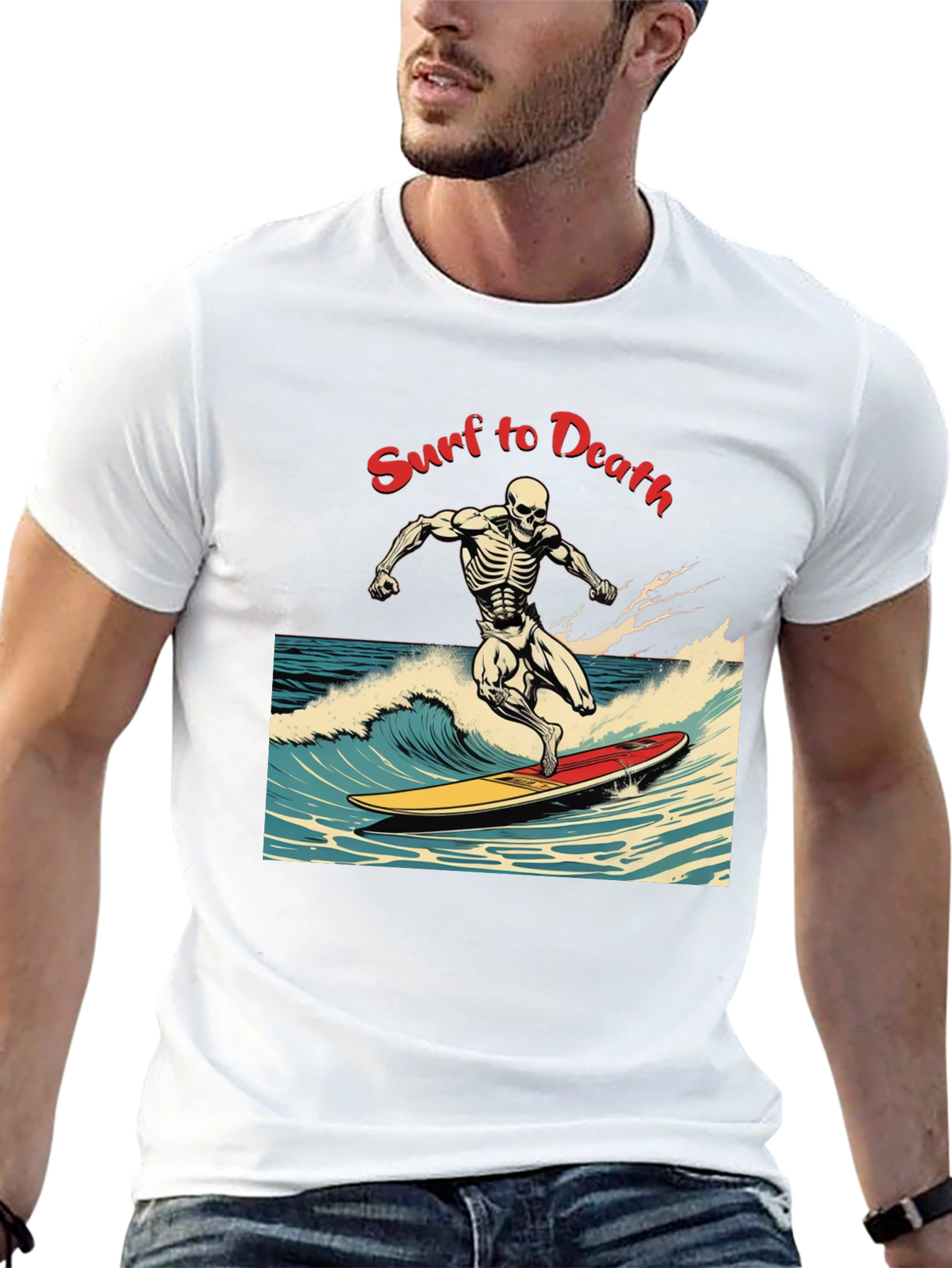 Surf to Death Graphic T-Shirt - Unique Skeleton Design