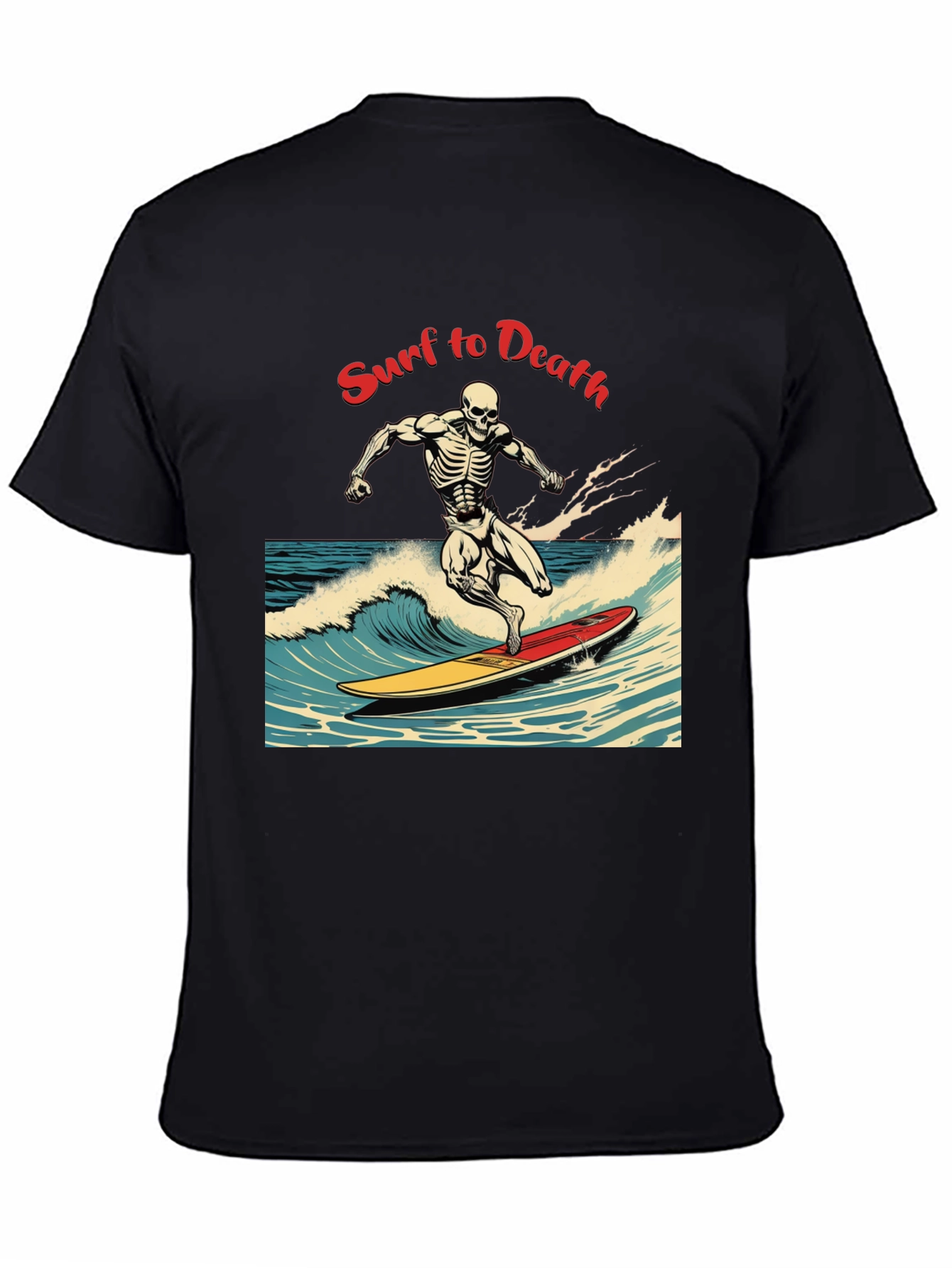 Surf to Death Graphic T-Shirt - Unique Skeleton Design