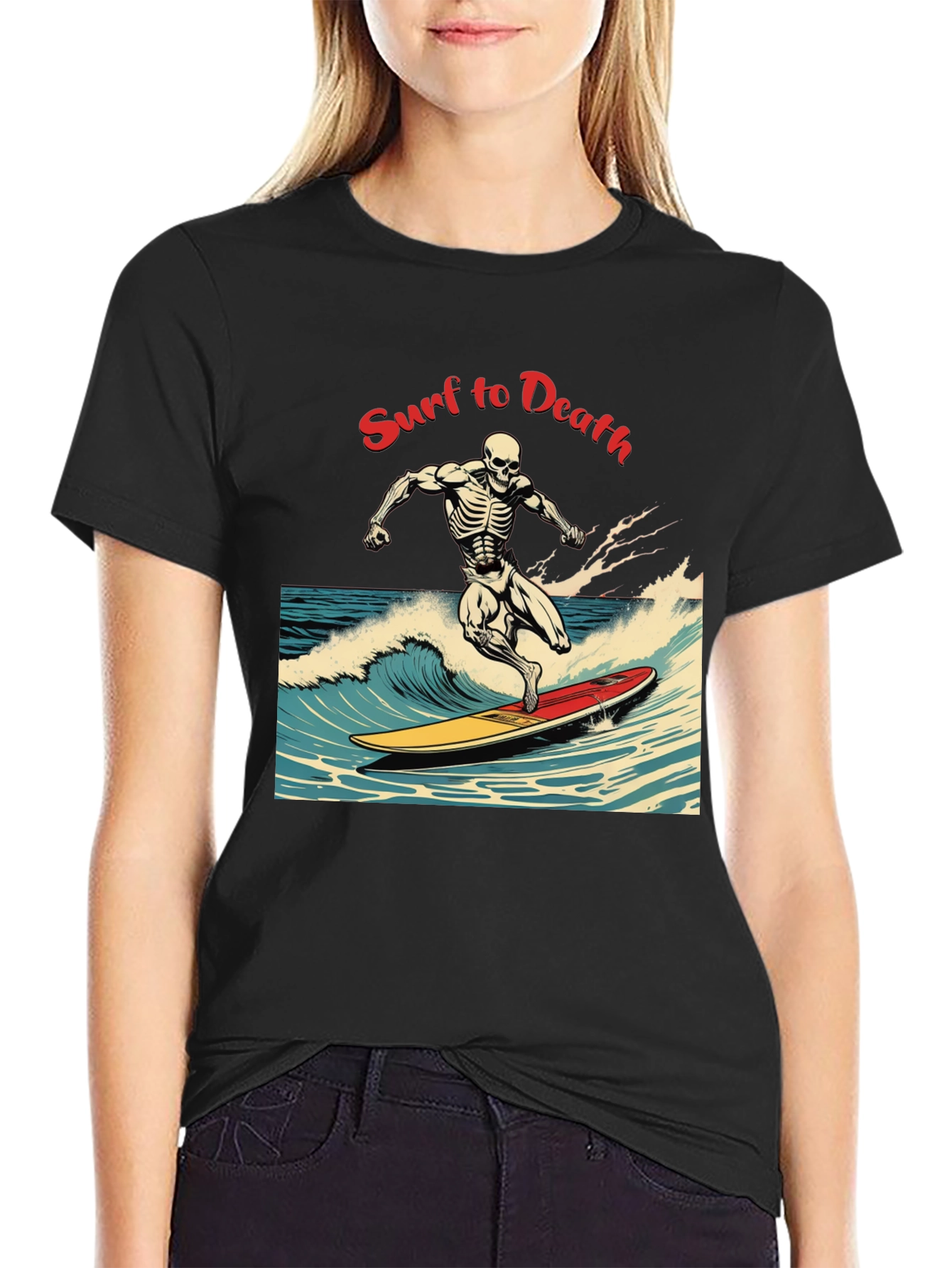 Surf to Death Graphic T-Shirt - Unique Skeleton Design
