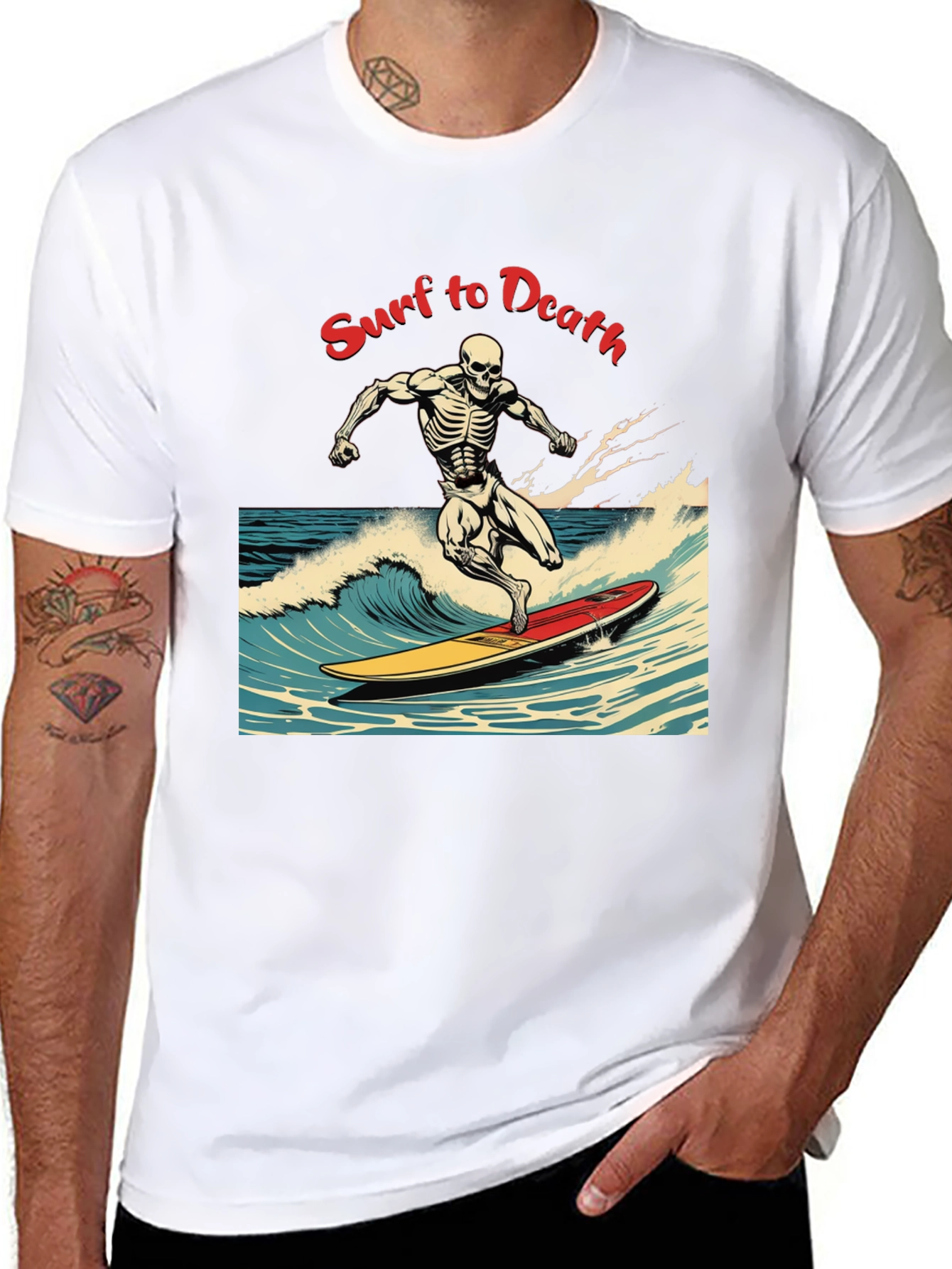Surf to Death Graphic T-Shirt - Unique Skeleton Design