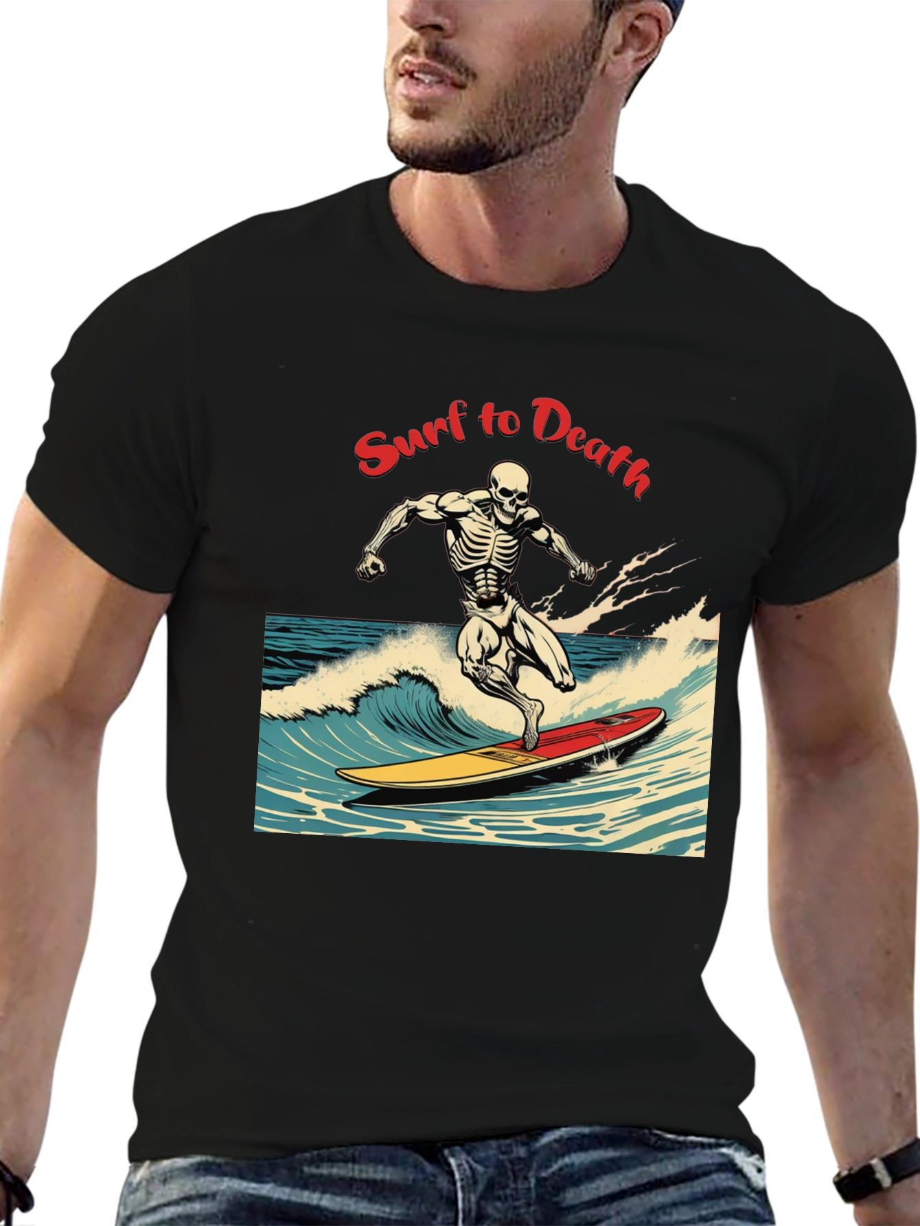 Surf to Death Graphic T-Shirt - Unique Skeleton Design