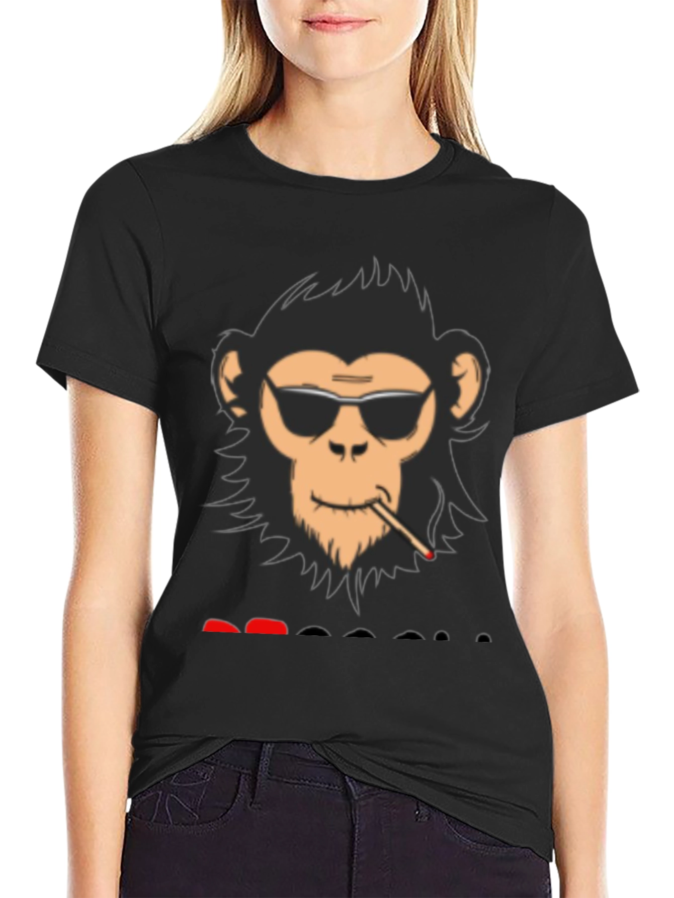 Cool Monkey Graphic Tee - Black Cotton Blend Shirt