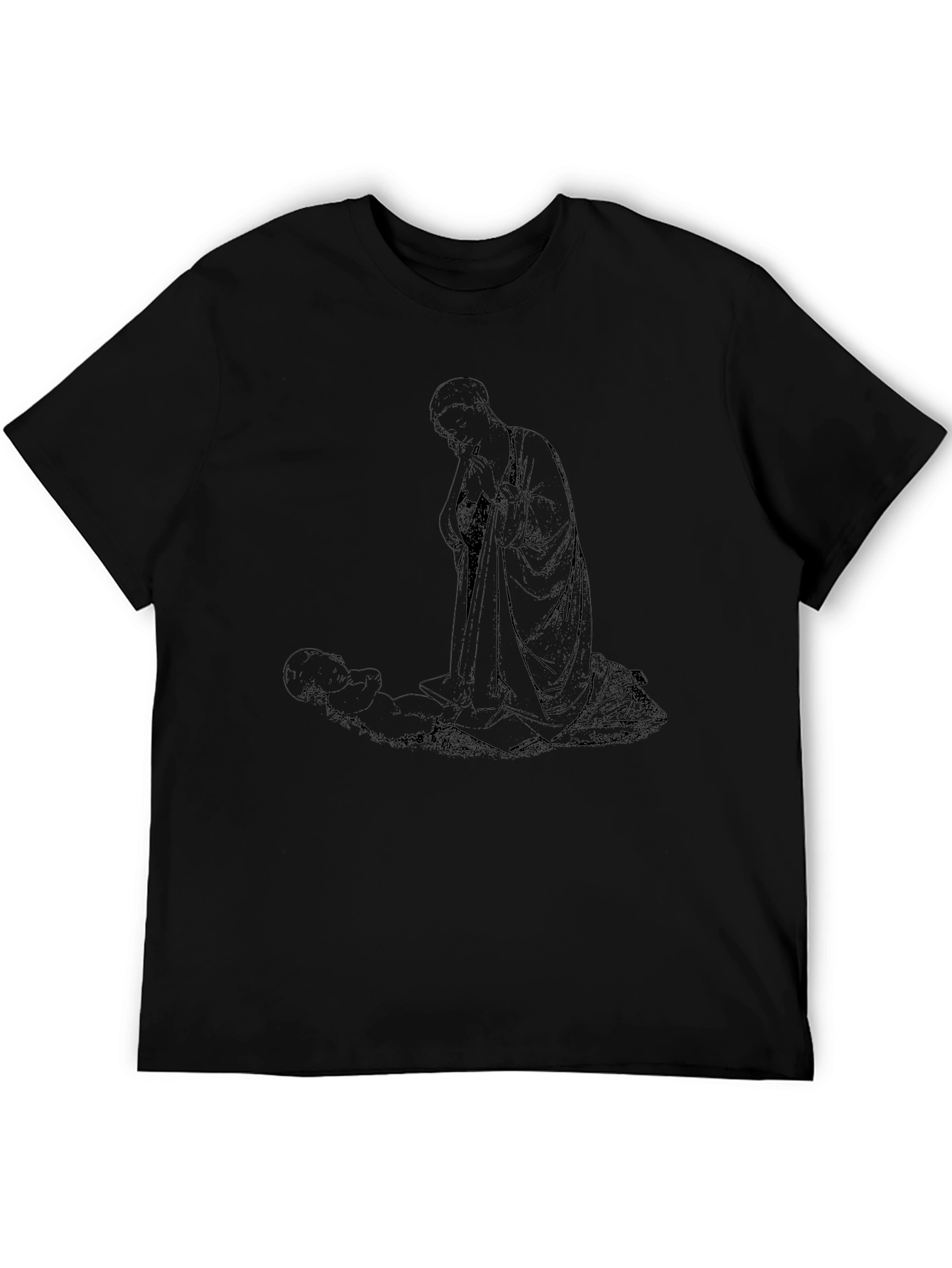 Monk and Child Black T-Shirt - Unique Graphic Tee