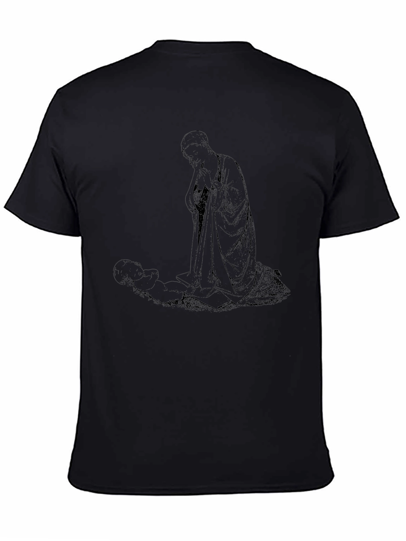Monk and Child Black T-Shirt - Unique Graphic Tee