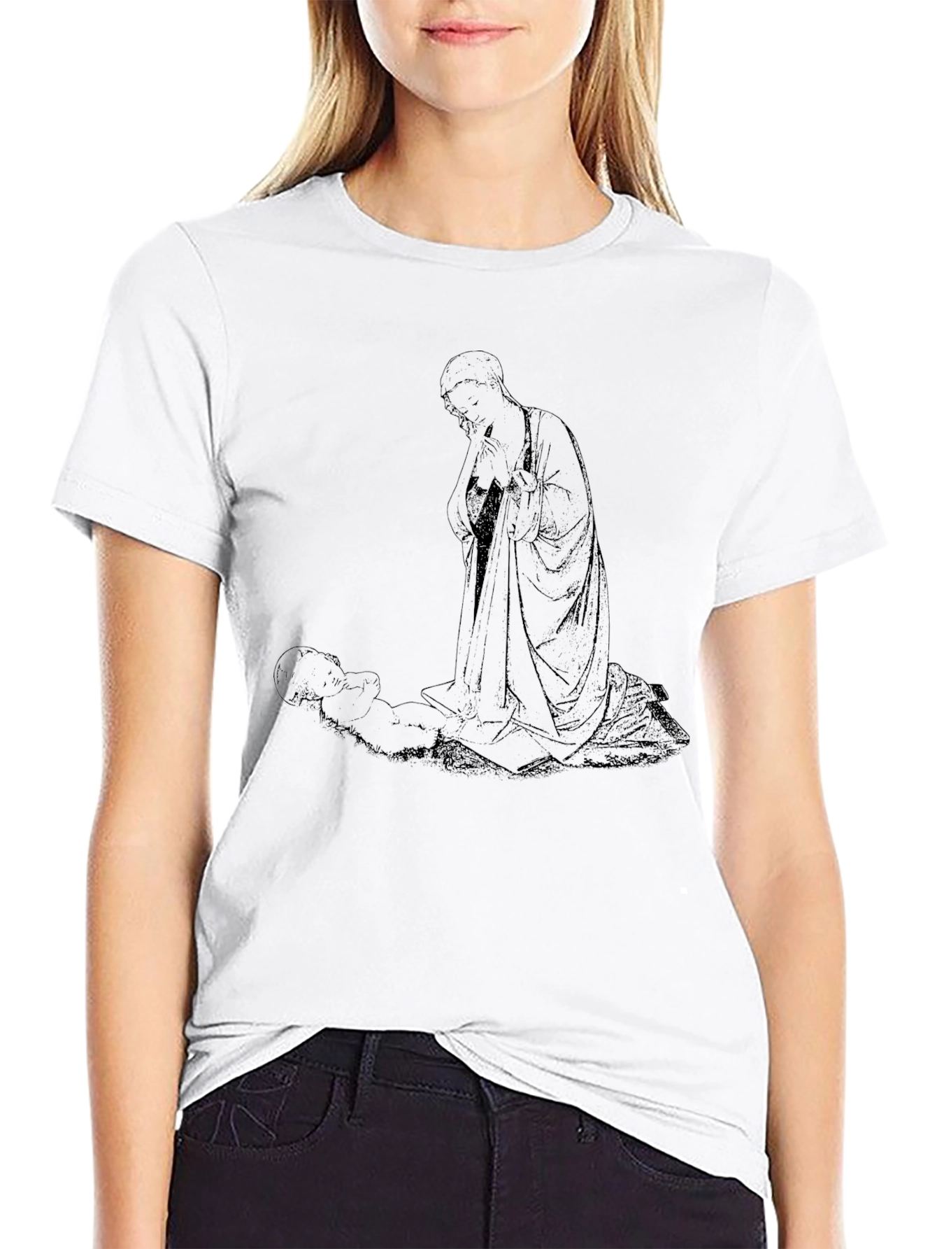 Monk and Child Black T-Shirt - Unique Graphic Tee